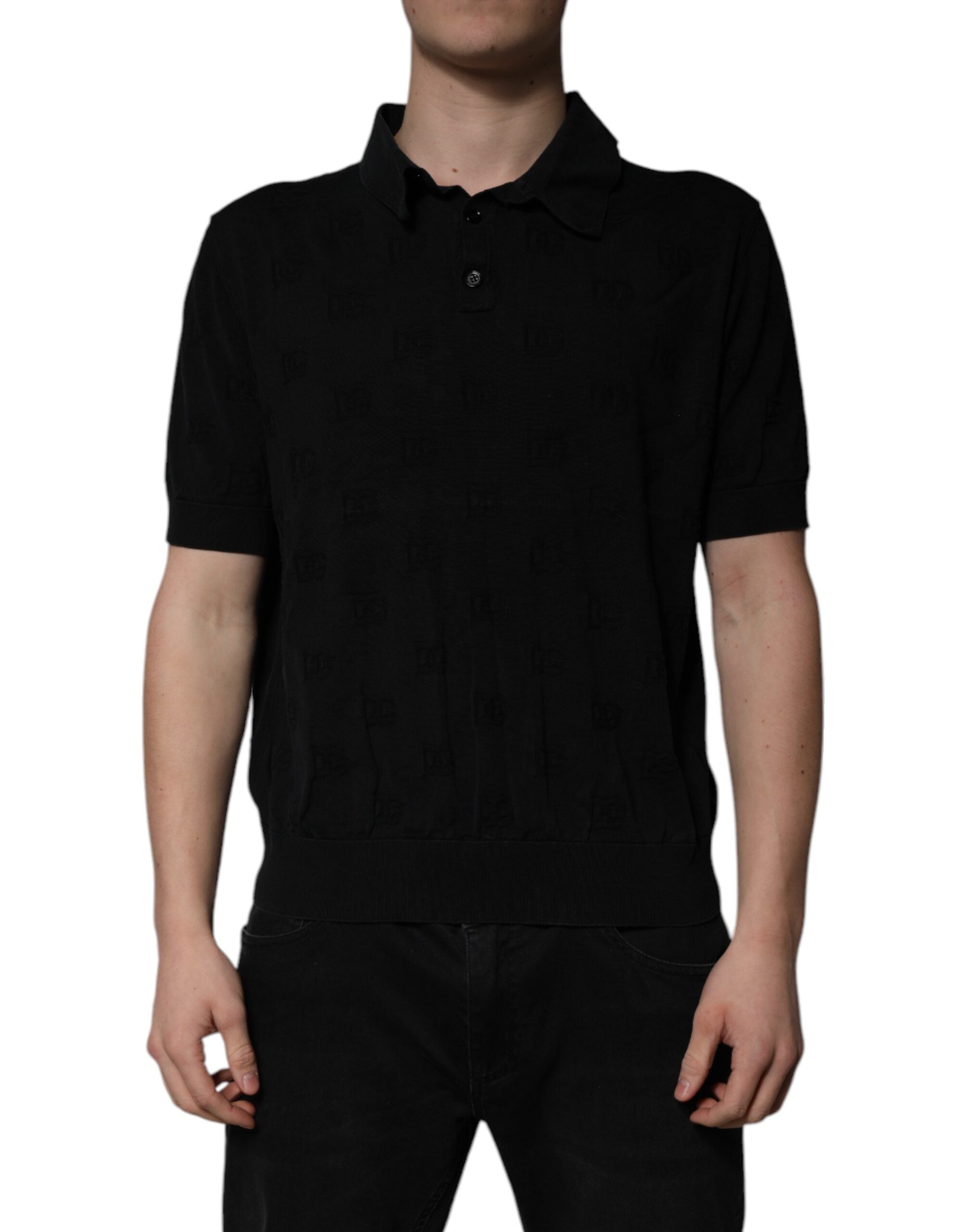 Dolce & Gabbana Schwarzes Seiden-Polo-T-Shirt mit Kragen