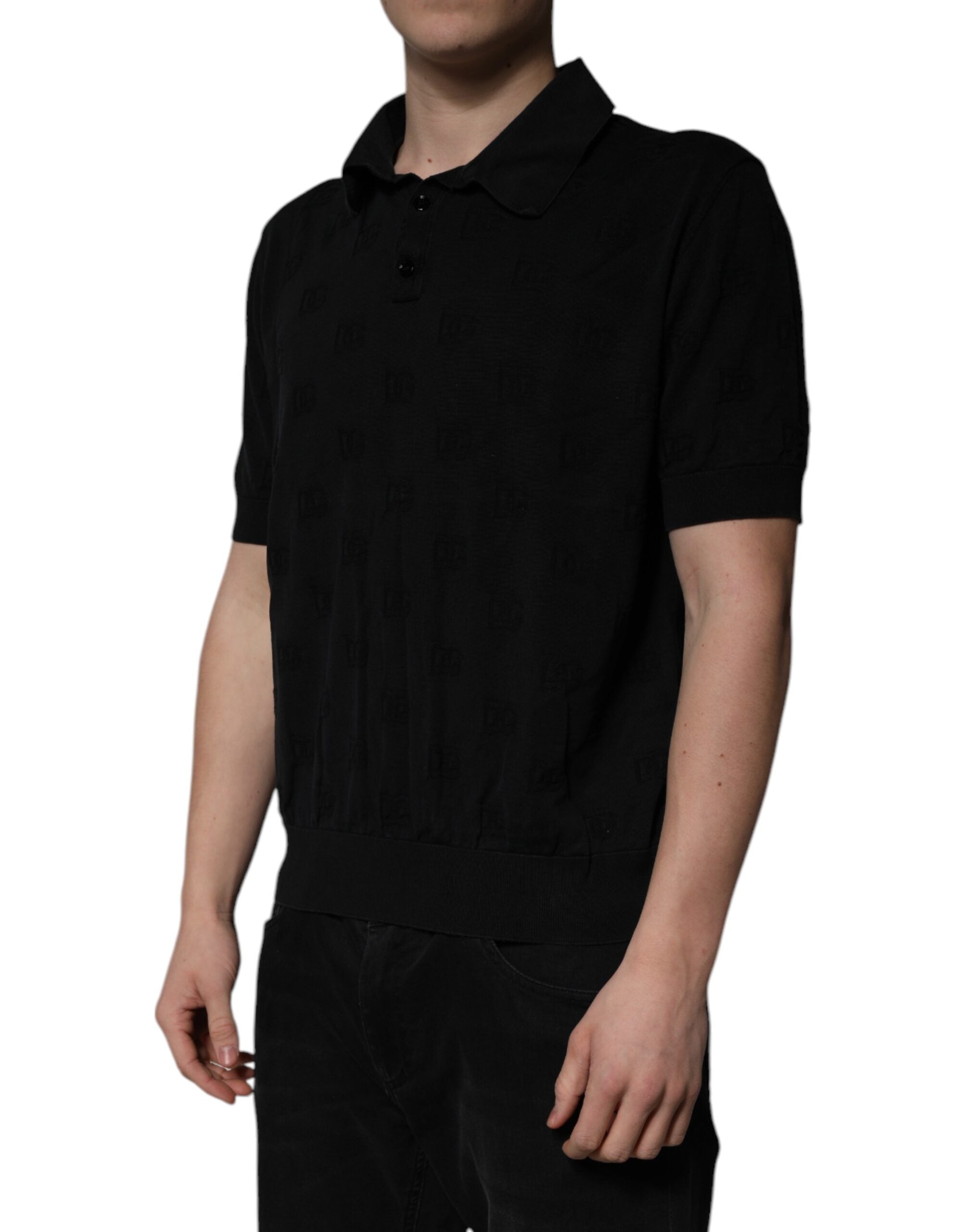 Dolce & Gabbana Schwarzes Seiden-Polo-T-Shirt mit Kragen