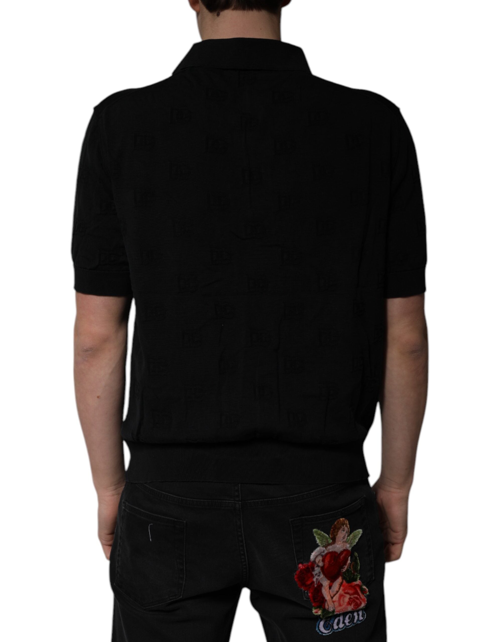 Dolce & Gabbana Schwarzes Seiden-Polo-T-Shirt mit Kragen