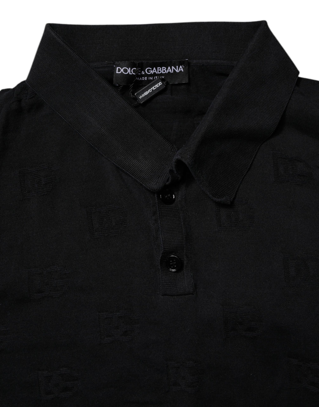 Dolce & Gabbana Schwarzes Seiden-Polo-T-Shirt mit Kragen