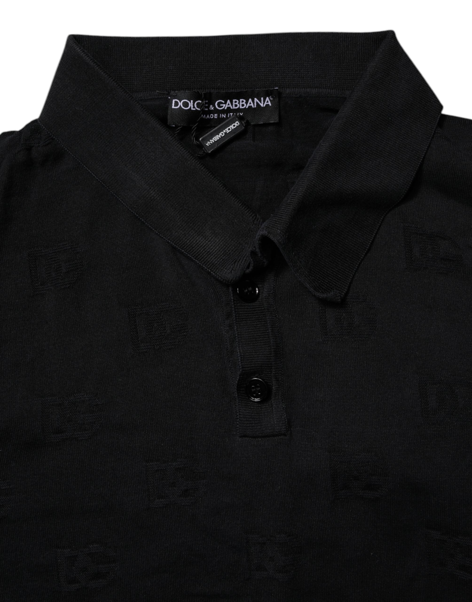 Dolce & Gabbana Schwarzes Seiden-Polo-T-Shirt mit Kragen