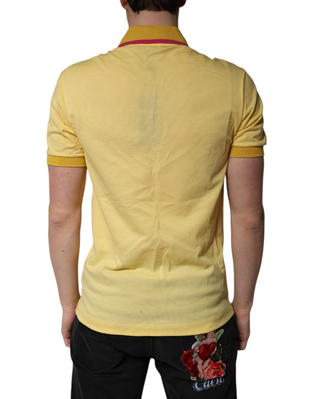 Dolce & Gabbana Gelbes Logo-Polo-T-Shirt aus Baumwolle mit Kragen