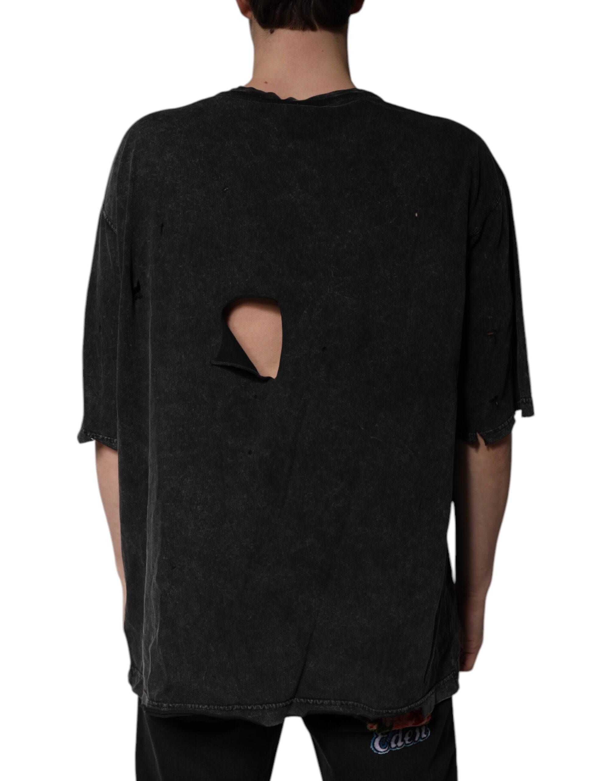 Dolce & Gabbana Schwarzes T-Shirt mit Rundhalsausschnitt aus Baumwolle mit Grafikdruck