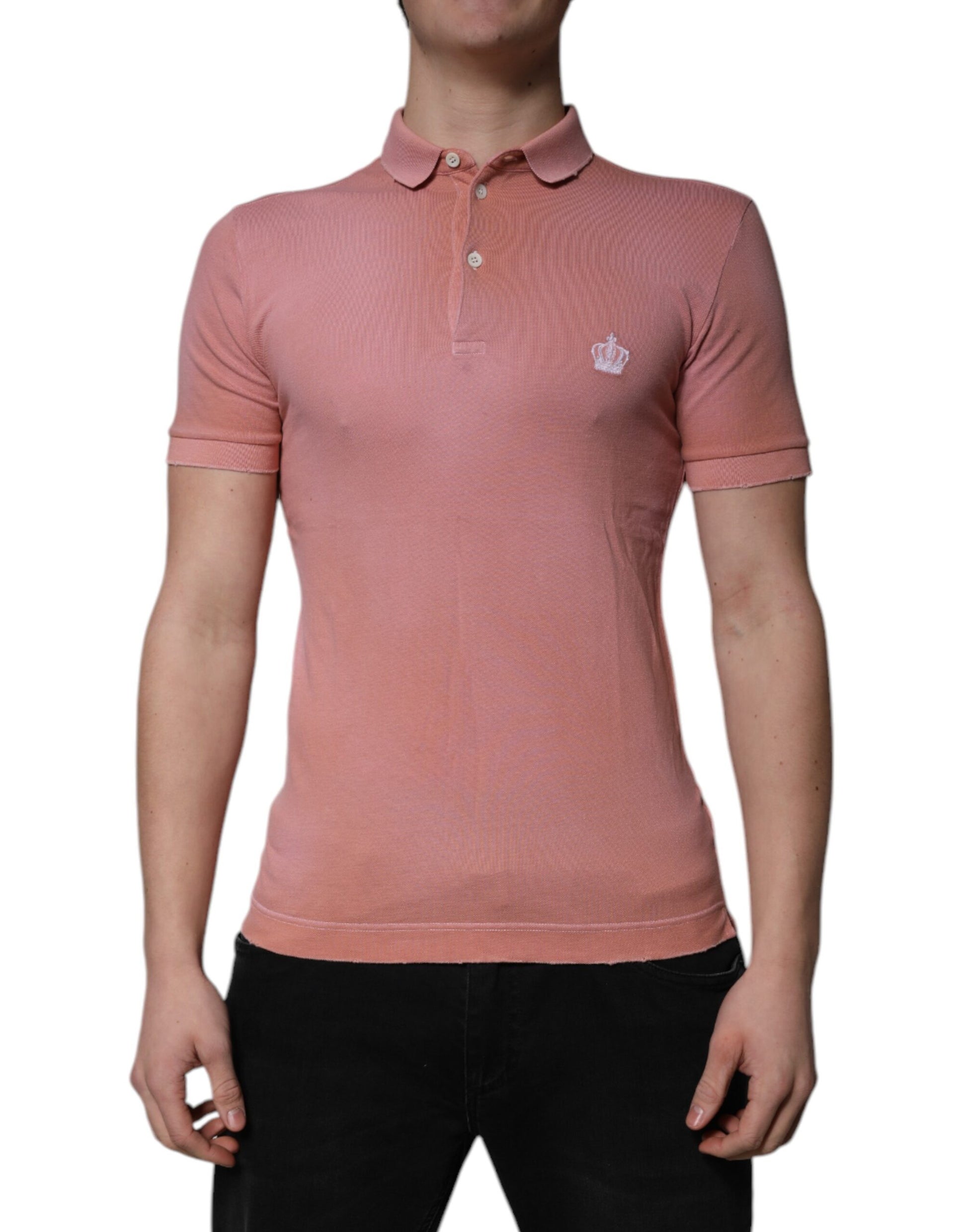 Dolce & Gabbana Rosa Baumwollkronen-Polo-T-Shirt mit Kragen