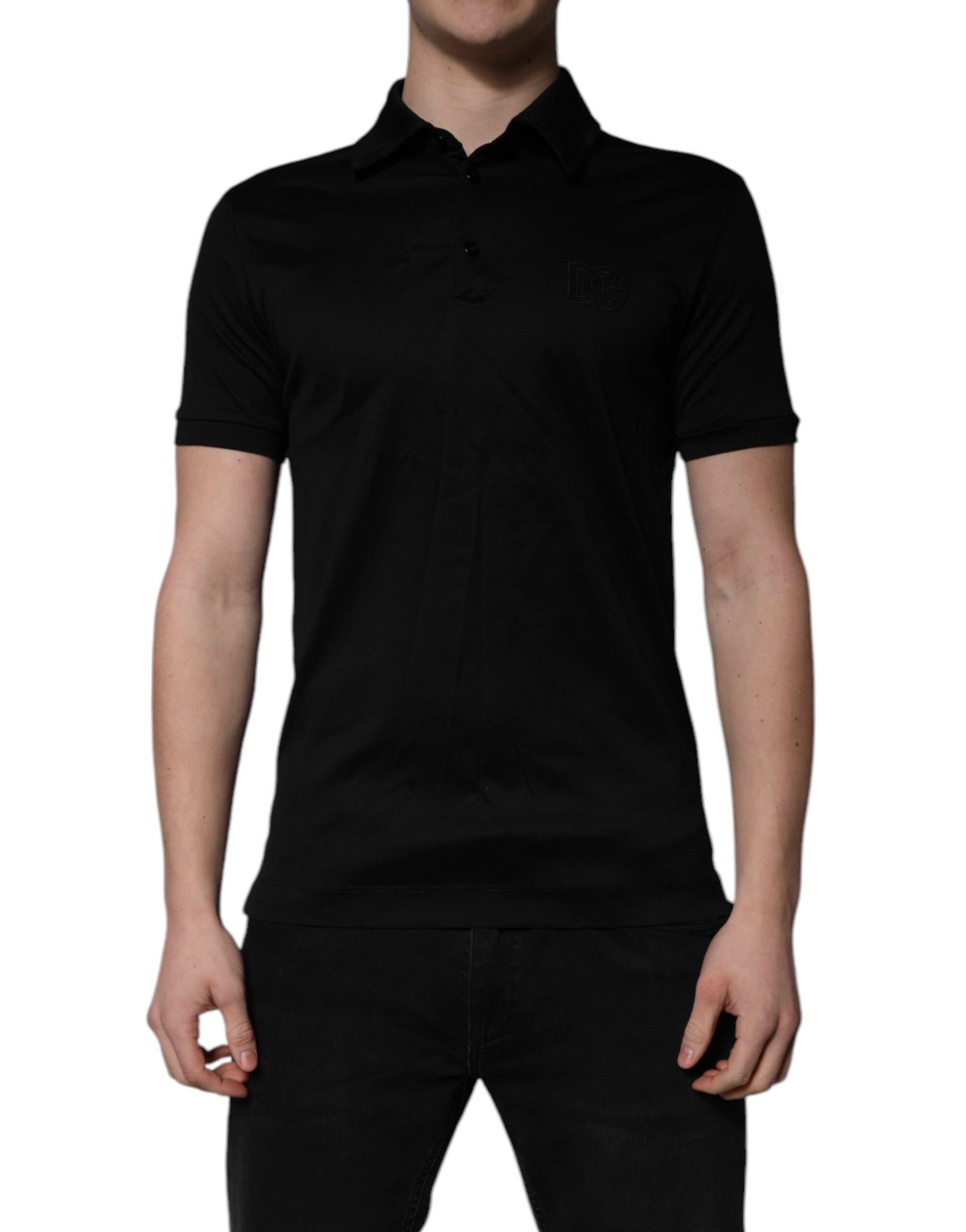 Dolce & Gabbana Schwarzes Baumwoll-Polo-T-Shirt mit Kragen