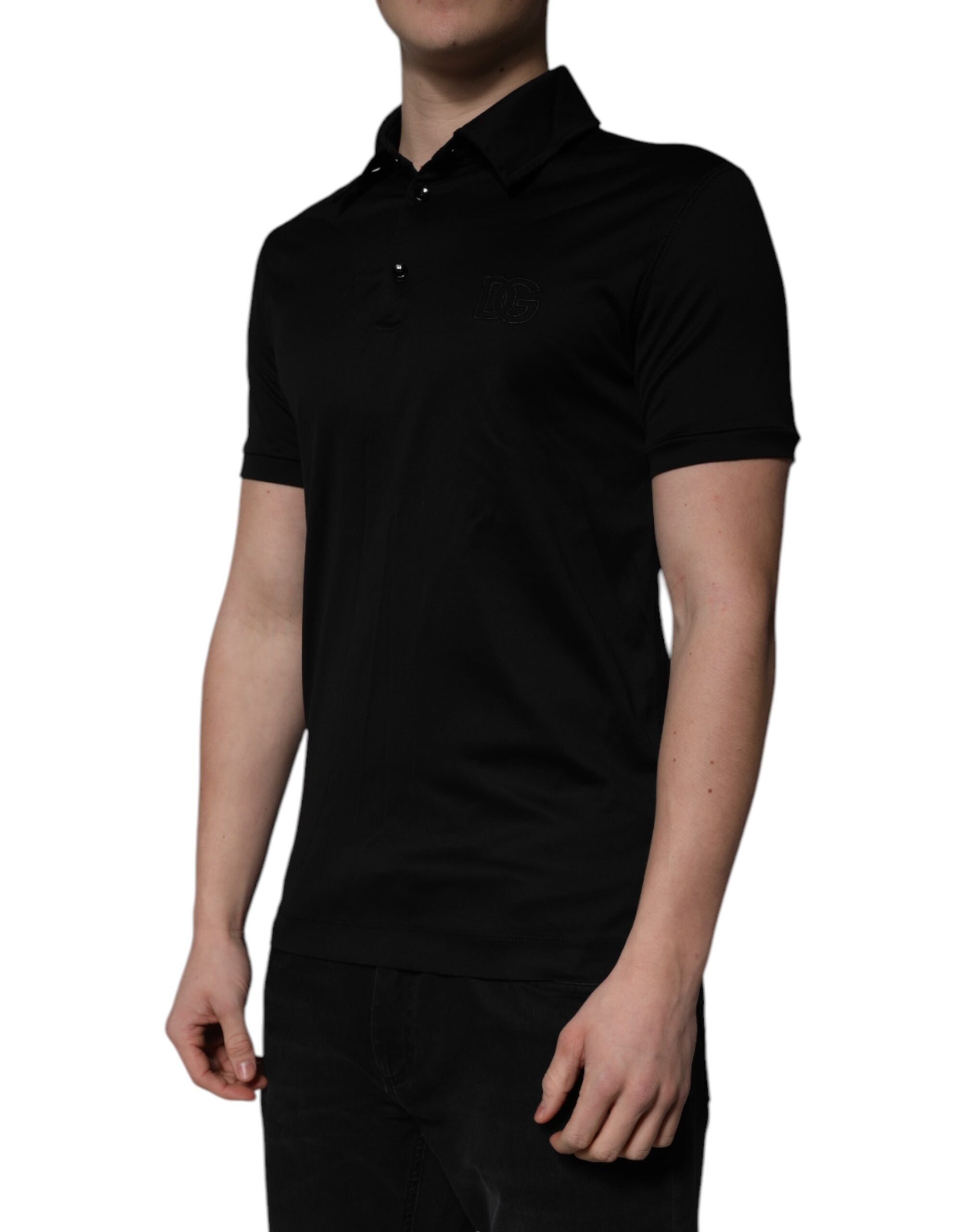 Dolce & Gabbana Schwarzes Baumwoll-Polo-T-Shirt mit Kragen