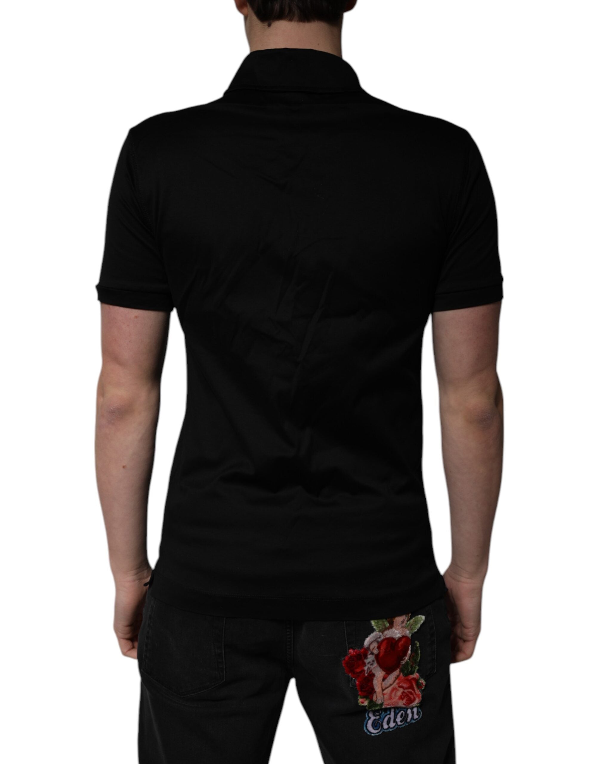 Dolce & Gabbana Schwarzes Baumwoll-Polo-T-Shirt mit Kragen