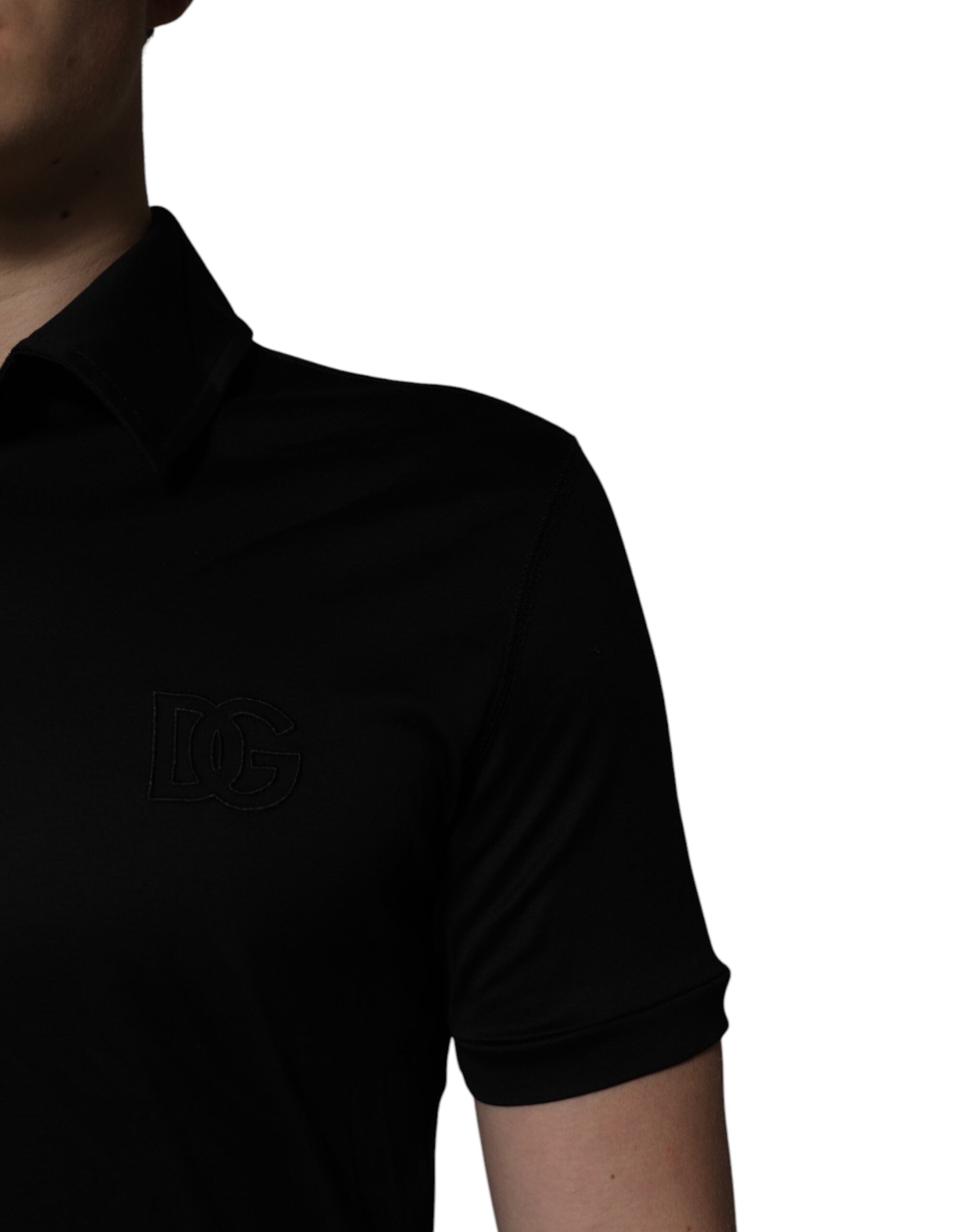 Dolce & Gabbana Schwarzes Baumwoll-Polo-T-Shirt mit Kragen