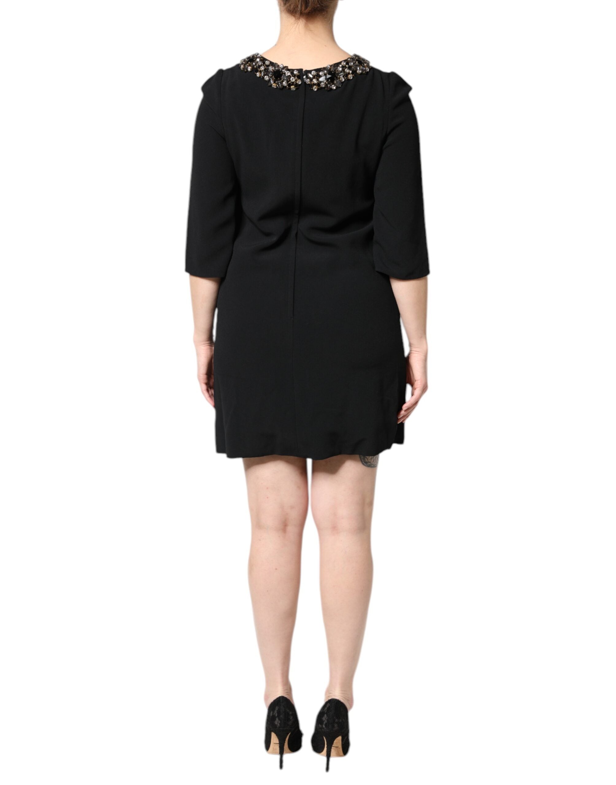 Dolce & Gabbana Schwarzes kristallverziertes Rundhals-Minikleid