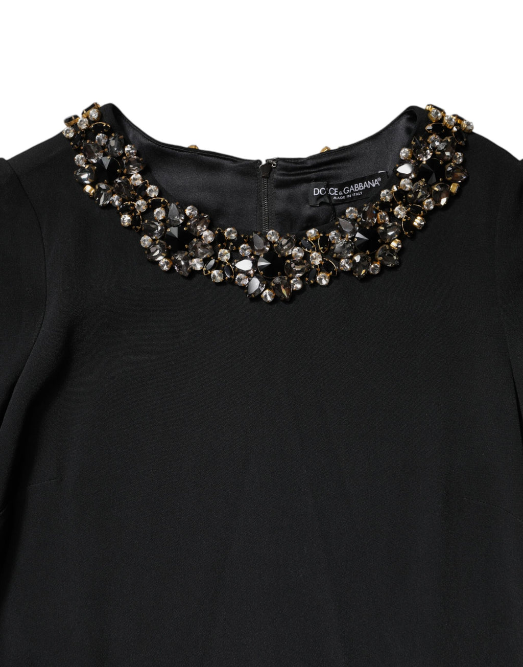 Dolce & Gabbana Schwarzes kristallverziertes Rundhals-Minikleid