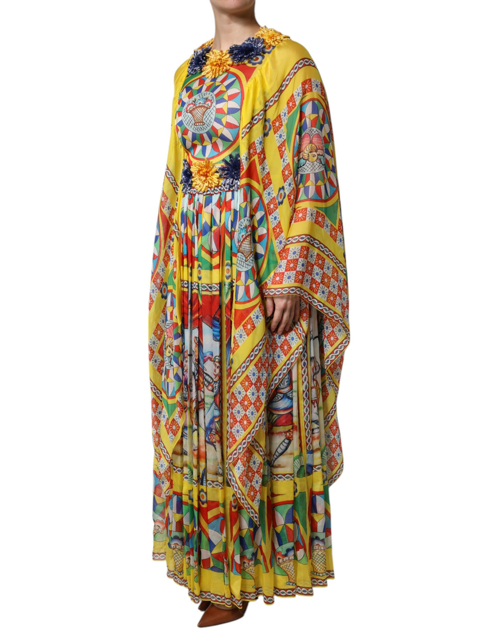 Dolce & Gabbana Mehrfarbiges Carretto Print Kaftan Twill Kleid