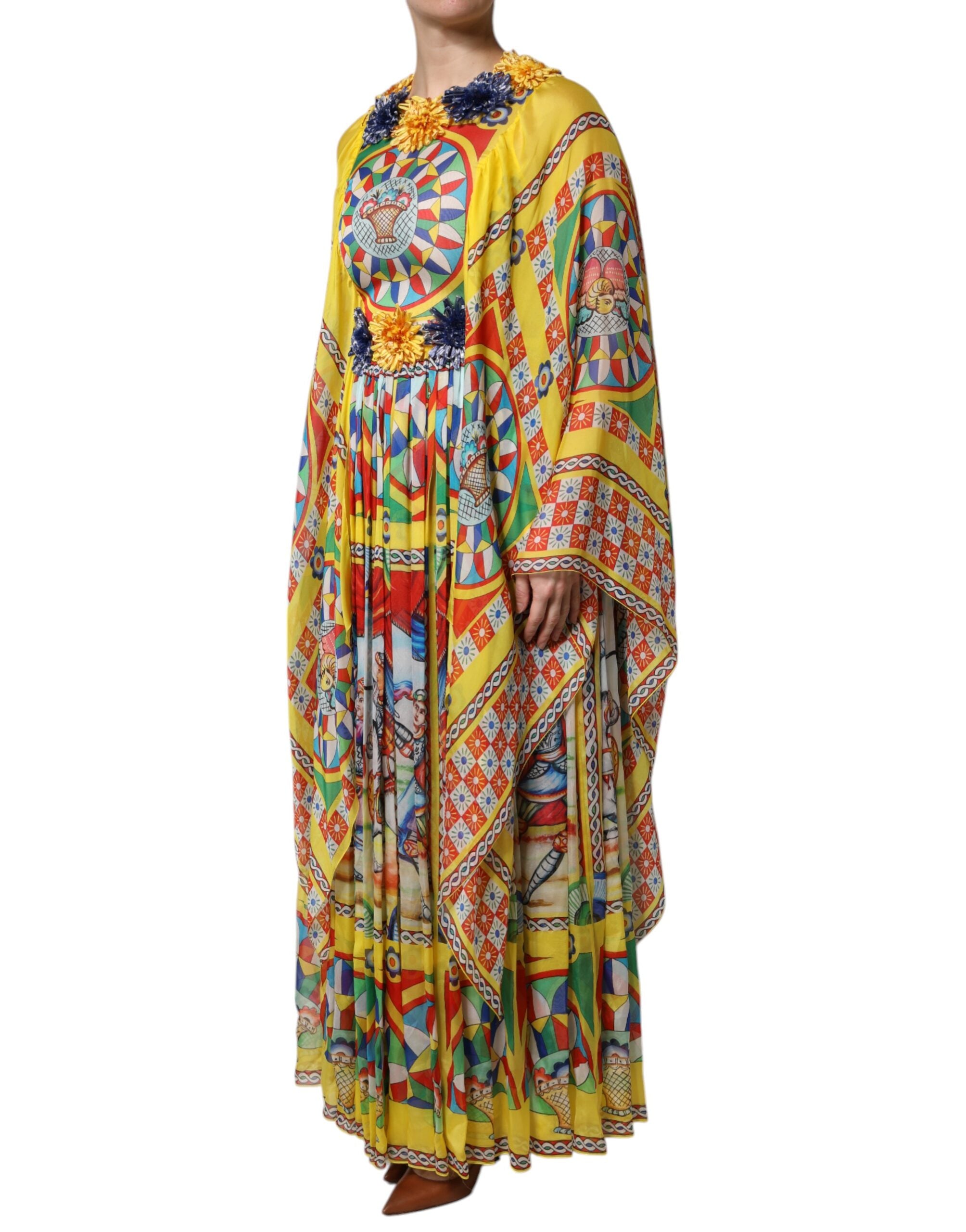 Dolce & Gabbana Mehrfarbiges Carretto Print Kaftan Twill Kleid