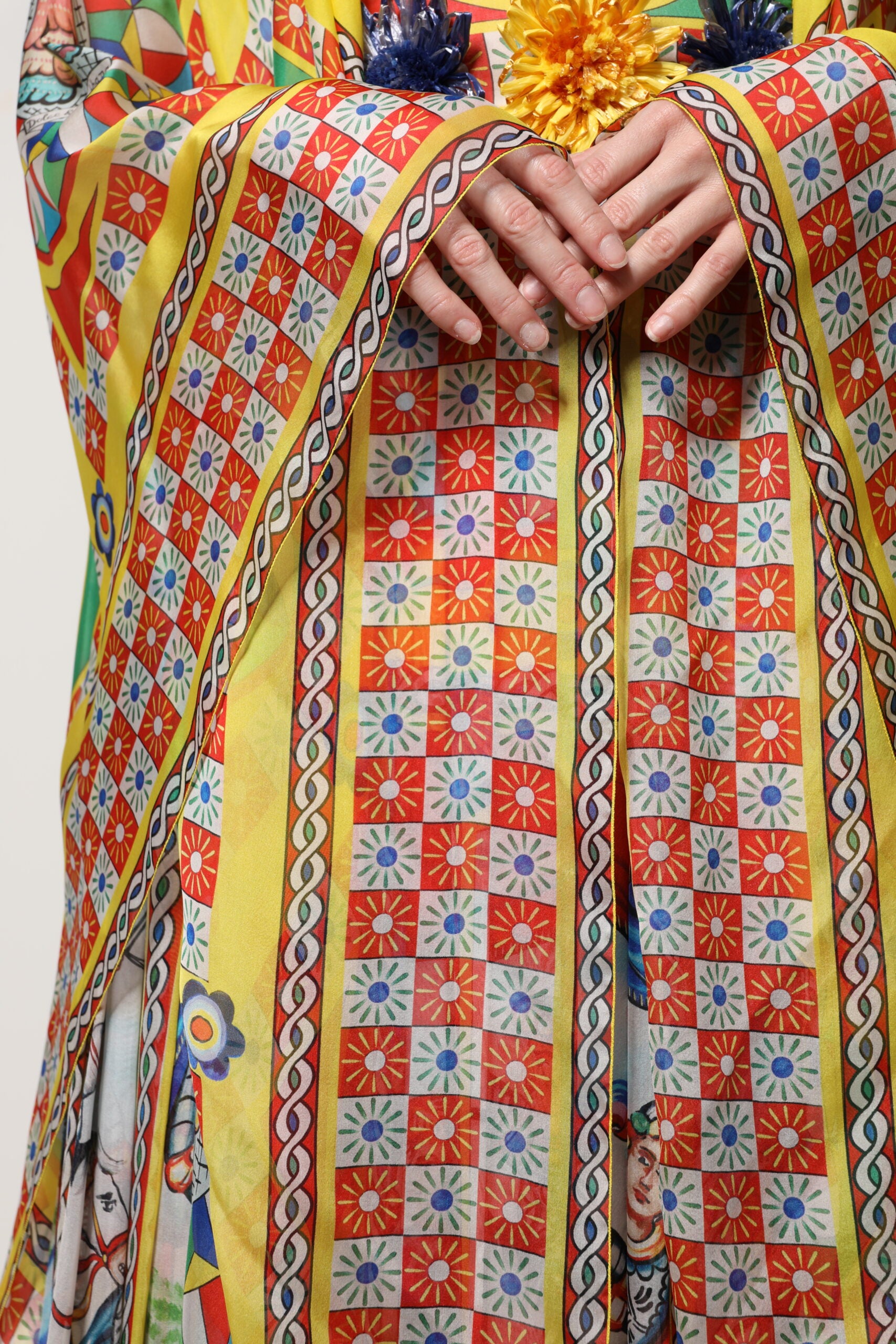 Dolce & Gabbana Mehrfarbiges Carretto Print Kaftan Twill Kleid