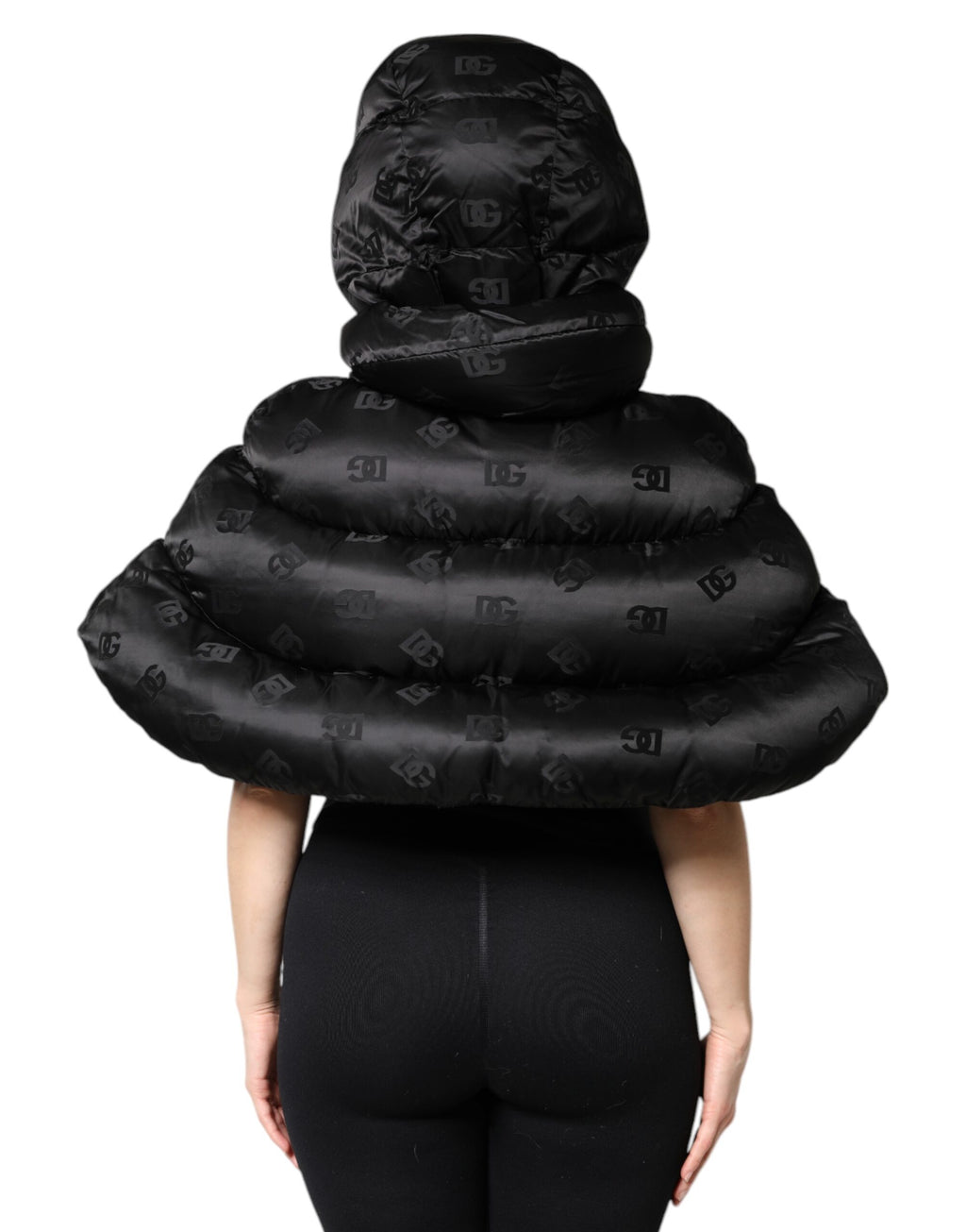 Dolce & Gabbana Schwarze gepolsterte Kapuzenjacke mit durchgehendem Reißverschluss und Cropped Jacket