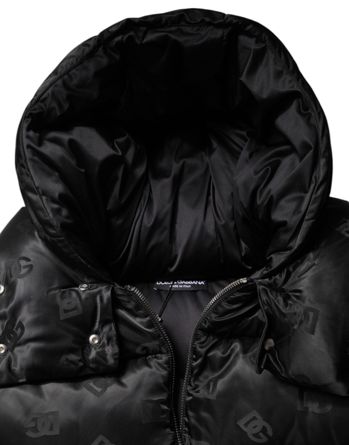 Dolce & Gabbana Zwarte Gevoerde Gewatteerde Hooded Cropped Jas Met Volledige Ritssluiting