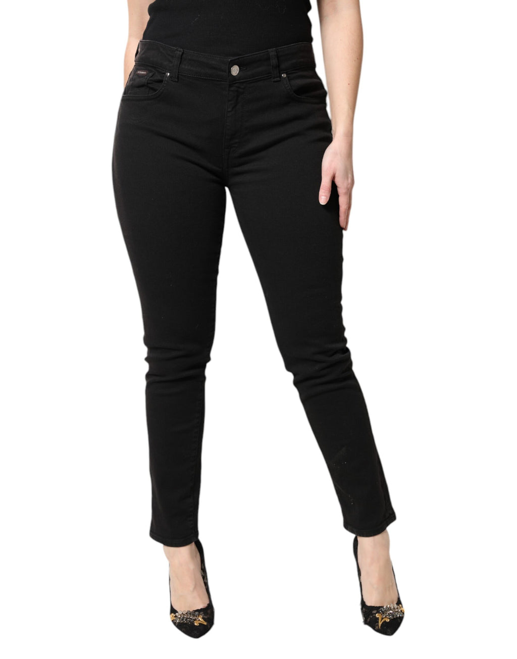 Dolce & Gabbana Schwarze Skinny Denim Jeans mit mittlerer Taille aus Baumwolle