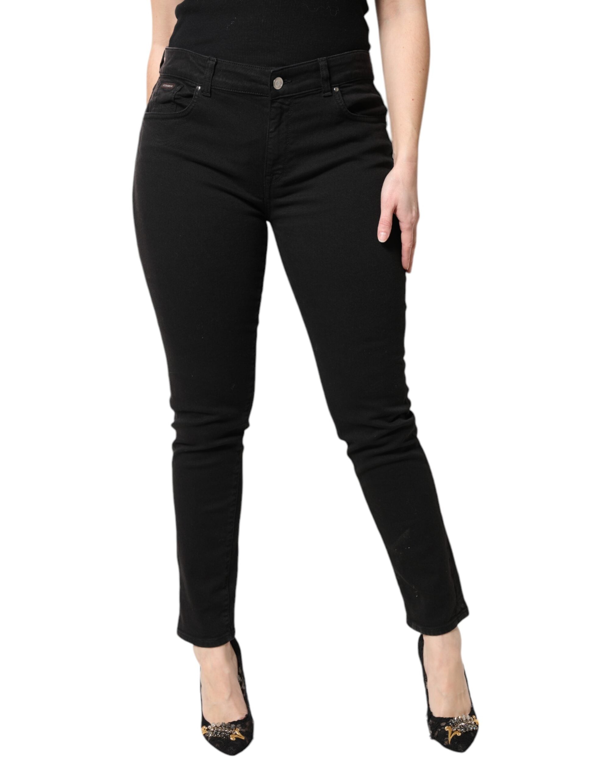 Dolce & Gabbana Schwarze Skinny Denim Jeans mit mittlerer Taille aus Baumwolle
