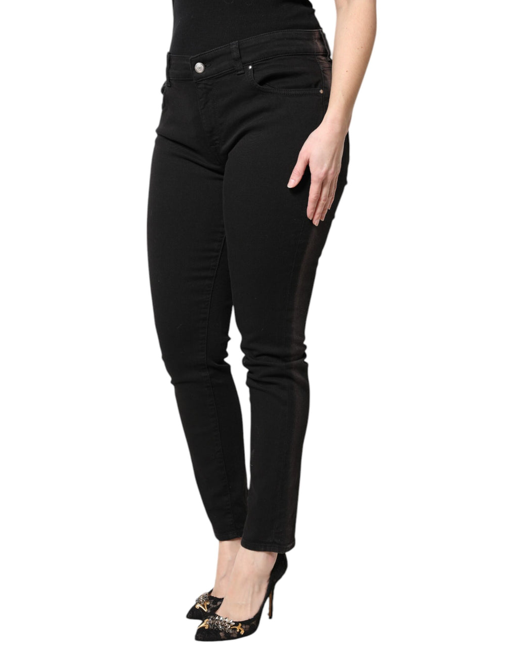 Dolce & Gabbana Schwarze Skinny Denim Jeans mit mittlerer Taille aus Baumwolle