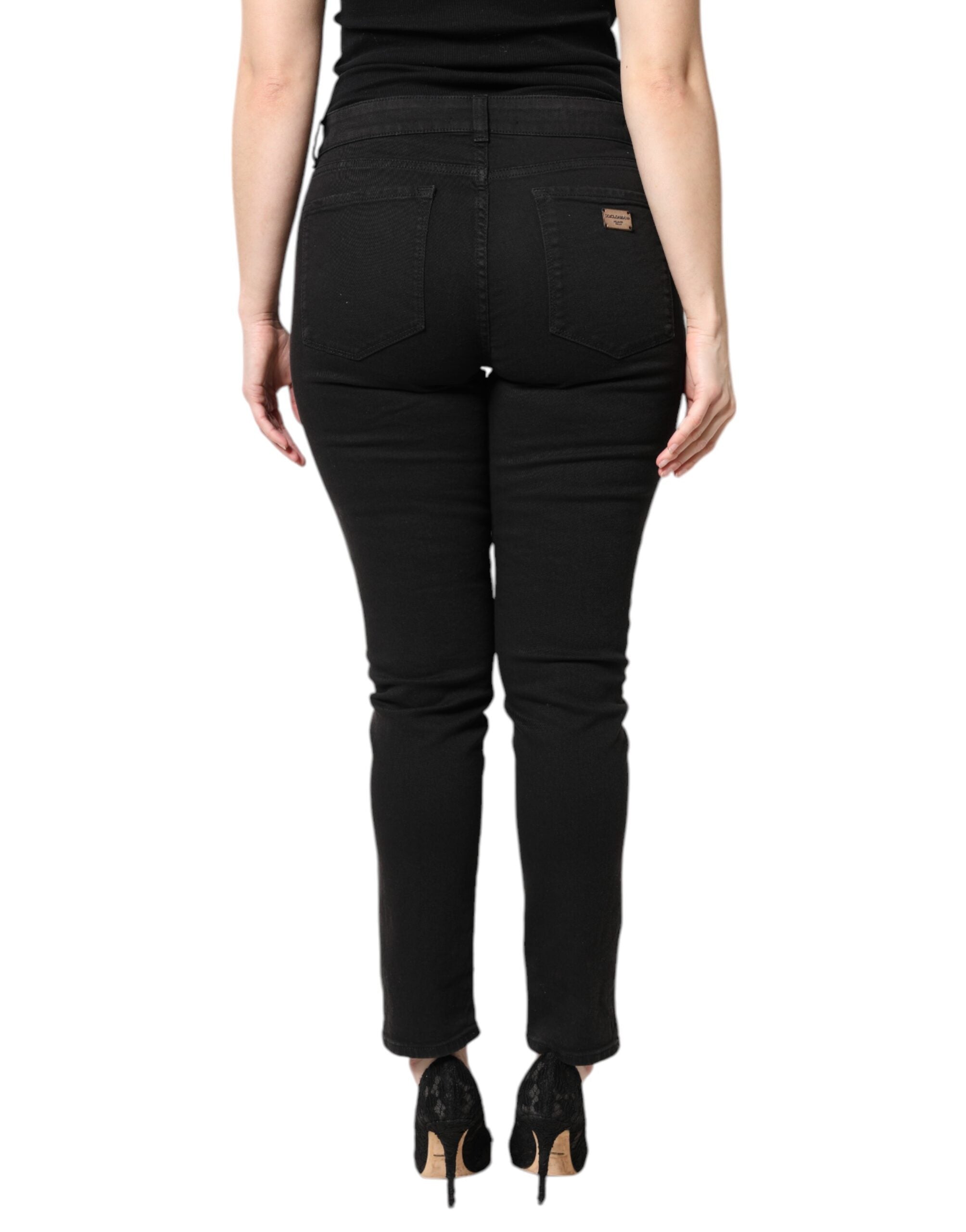 Dolce & Gabbana Schwarze Skinny Denim Jeans mit mittlerer Taille aus Baumwolle