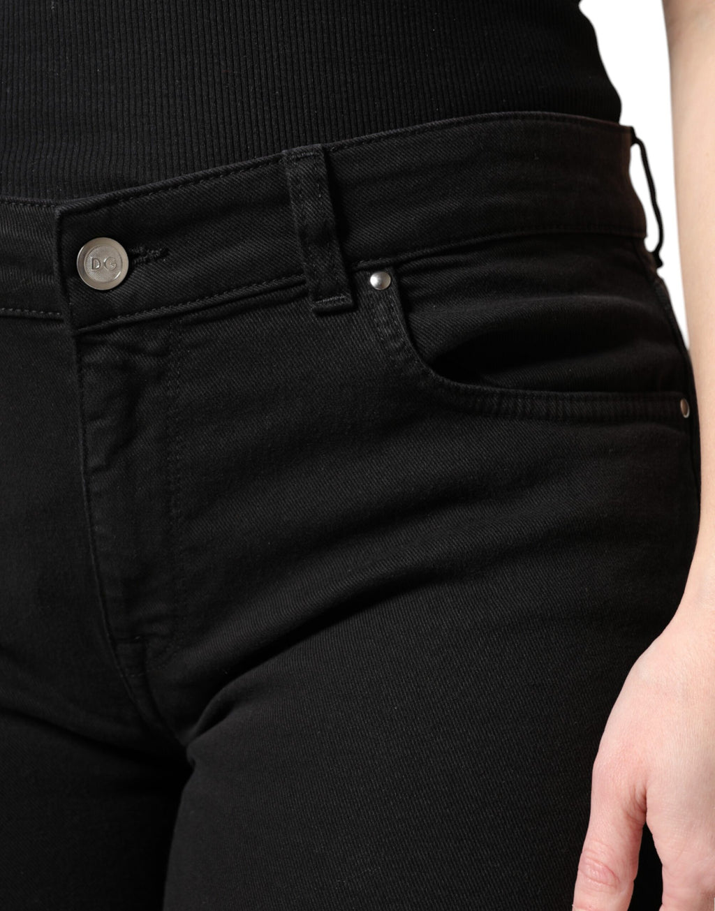 Dolce & Gabbana Schwarze Skinny Denim Jeans mit mittlerer Taille aus Baumwolle