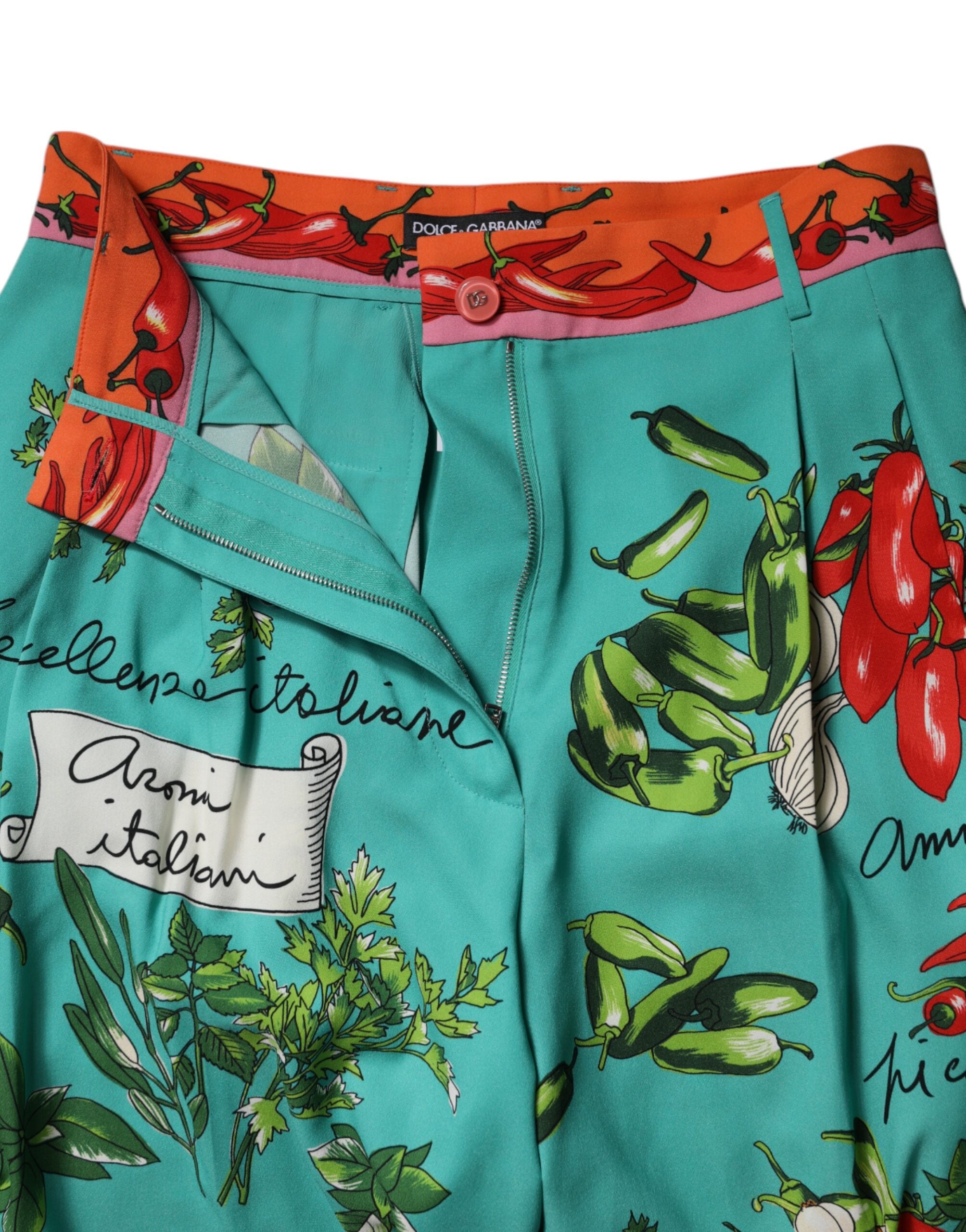 Dolce & Gabbana Grüne bedruckte gerade Hose aus Seide