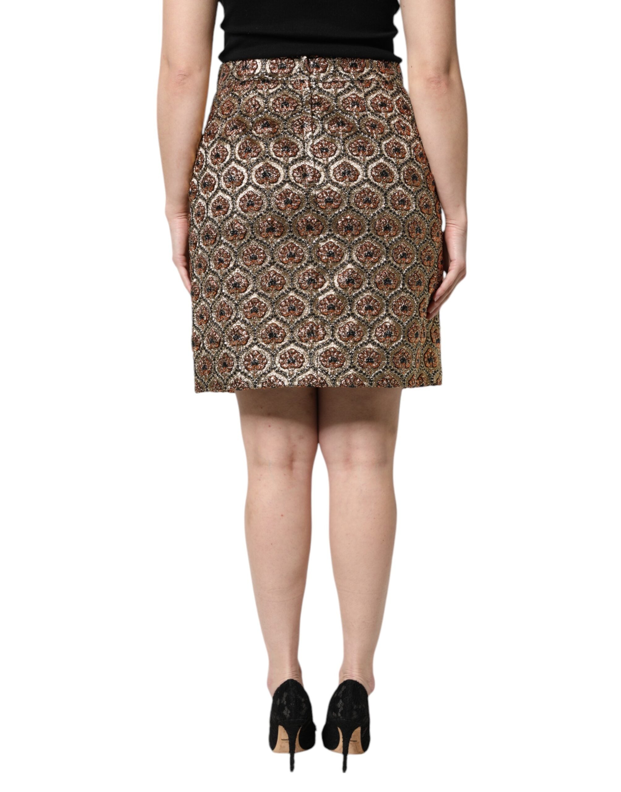 Dolce & Gabbana Brauner Polyester-Brokat-Minirock in A-Linie