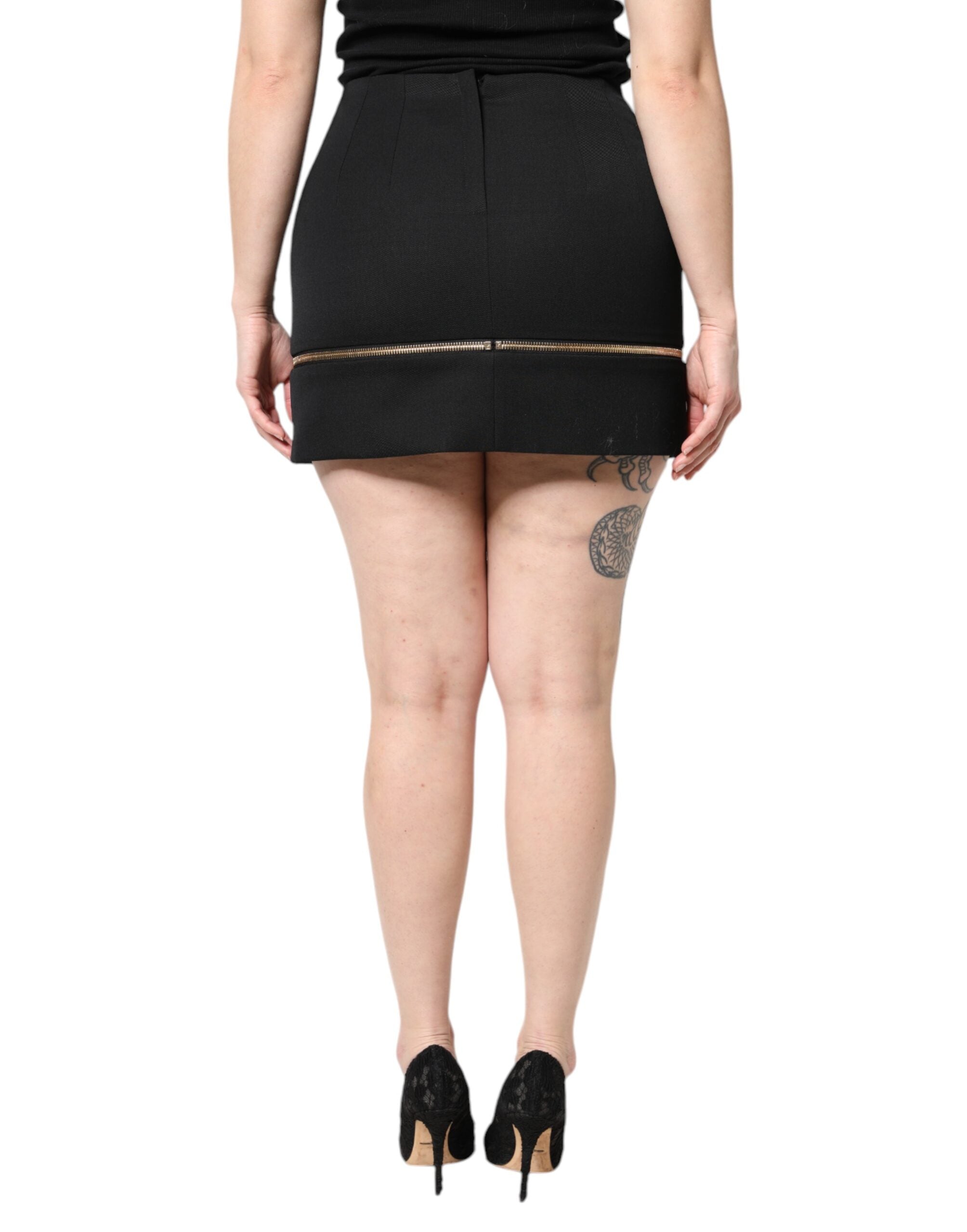 Dolce & Gabbana Schwarzer Minirock aus Schurwolle mit hoher Taille
