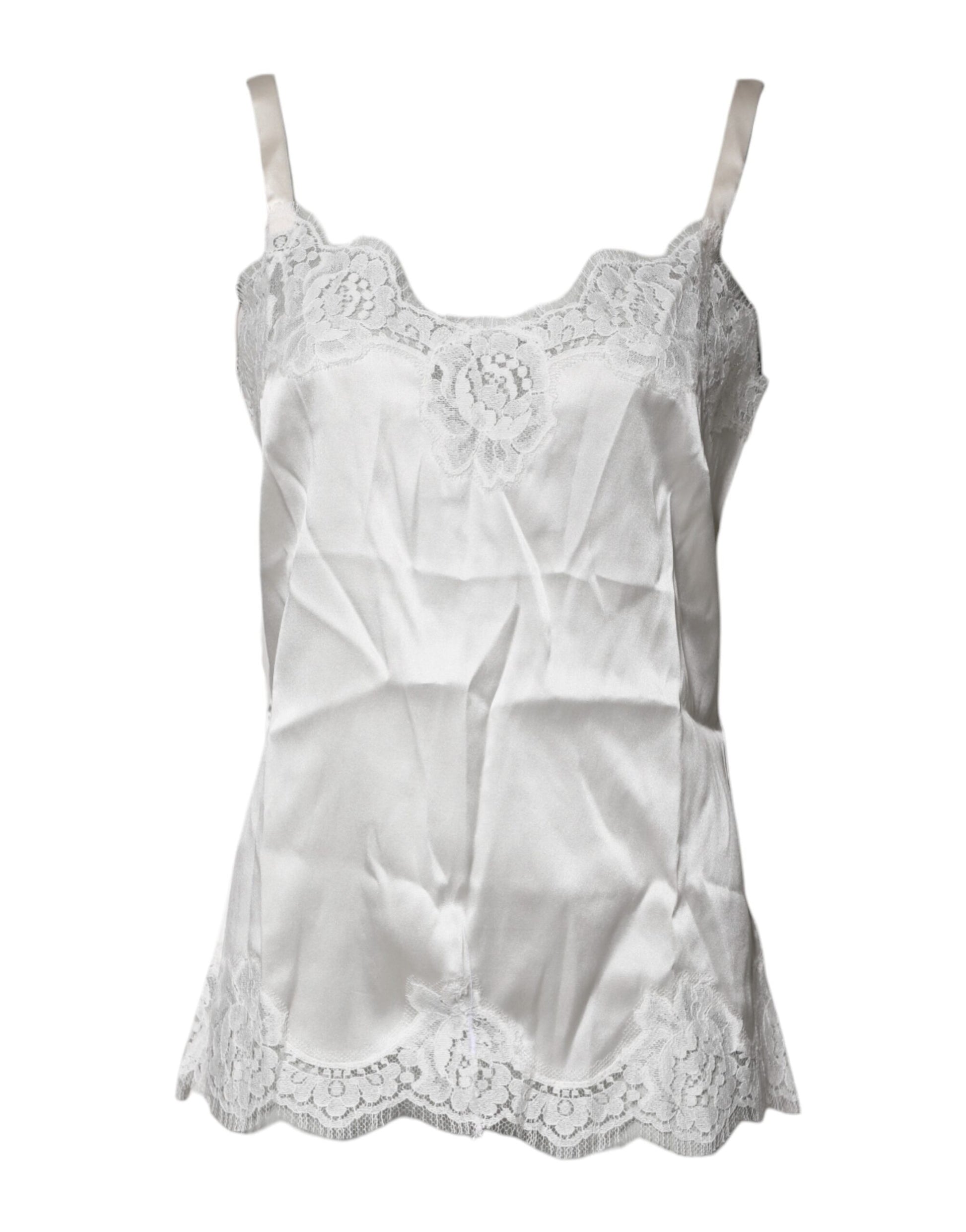 Dolce & Gabbana Top Weiß Satin Spitze Tank Dessous Unterwäsche