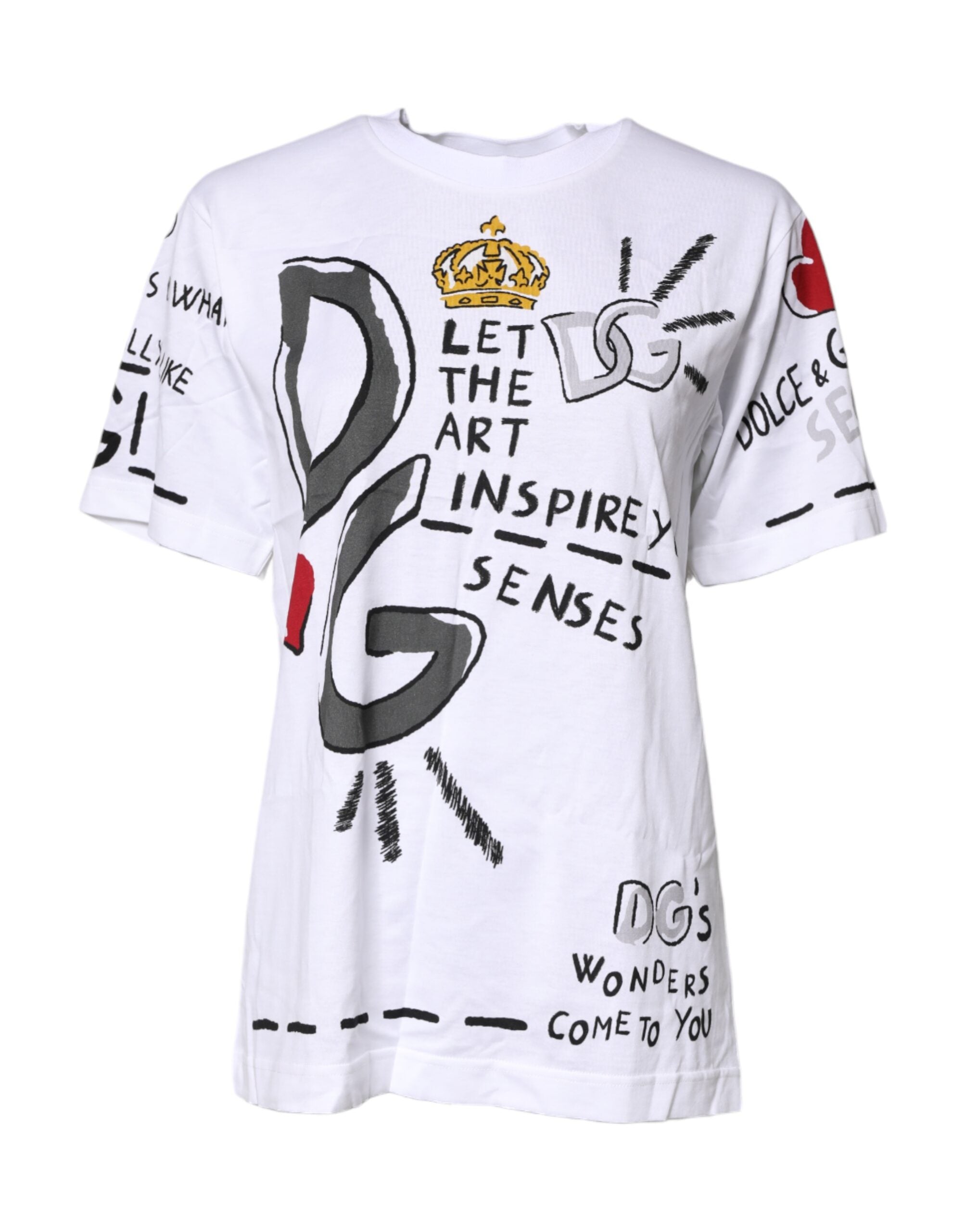 Dolce & Gabbana Weißes T-Shirt aus bedrucktem Jersey mit kurzen Ärmeln