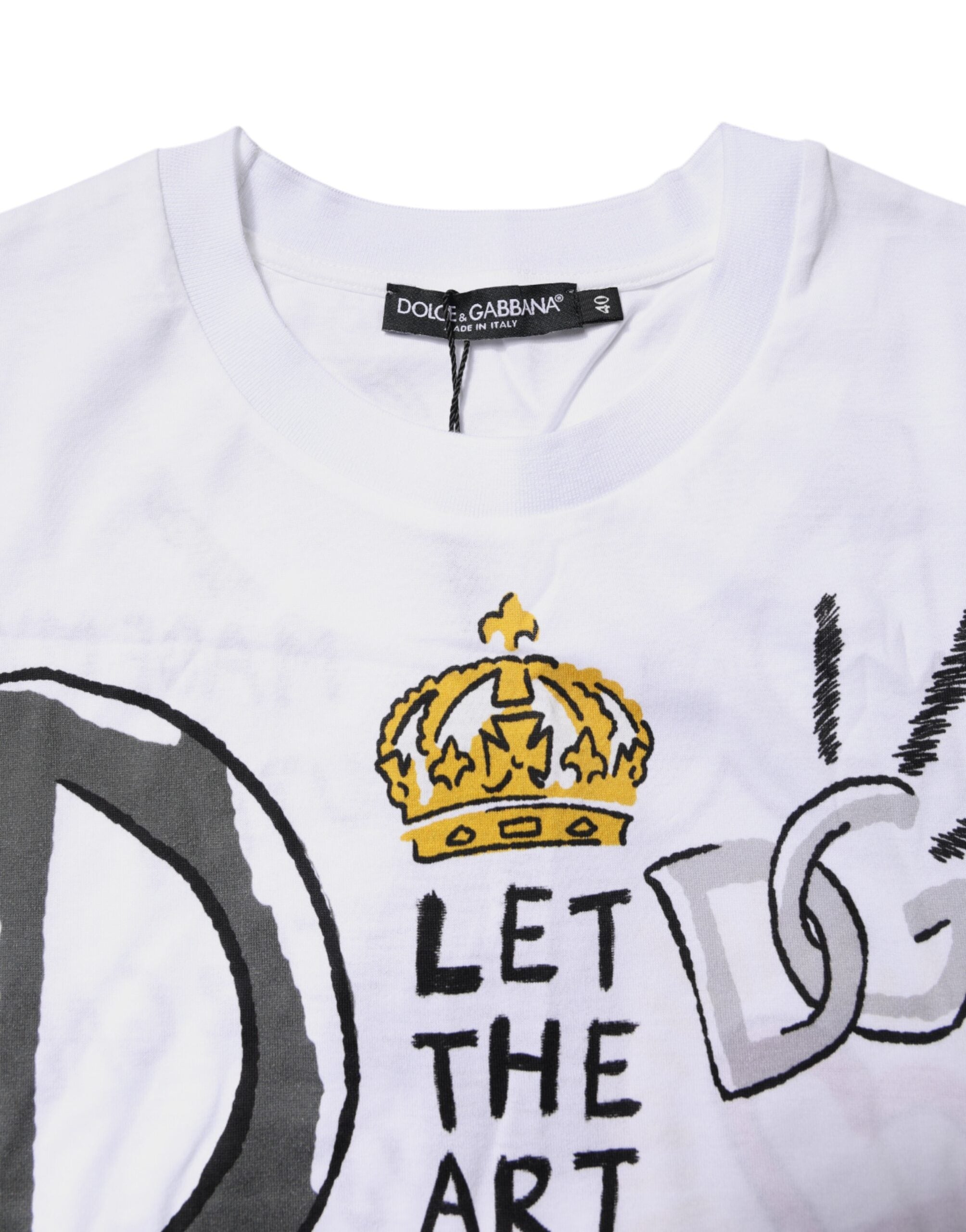 Dolce & Gabbana Weißes T-Shirt aus bedrucktem Jersey mit kurzen Ärmeln