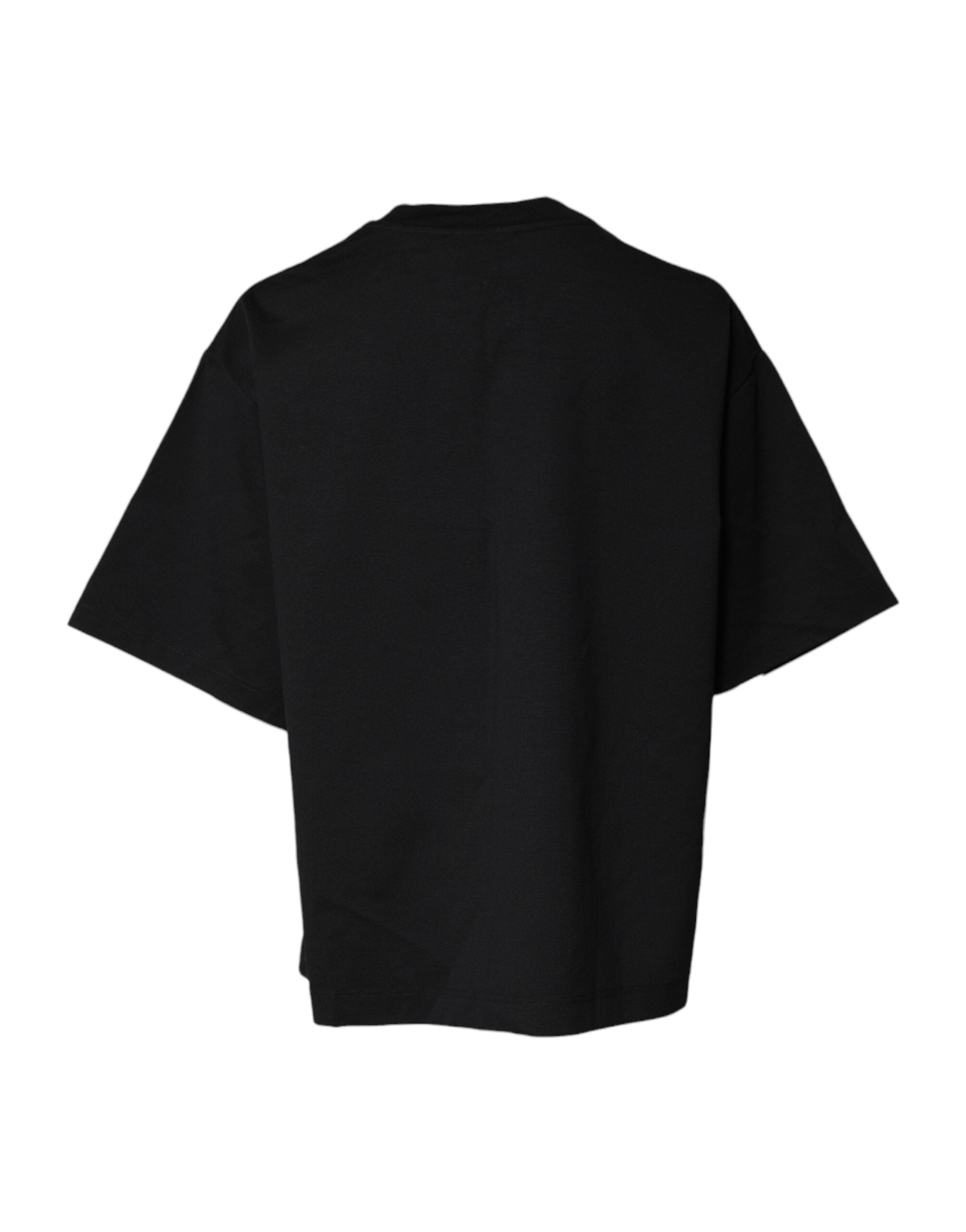 Dolce & Gabbana Schwarzes bedrucktes Baumwoll-T-Shirt mit Rundhalsausschnitt