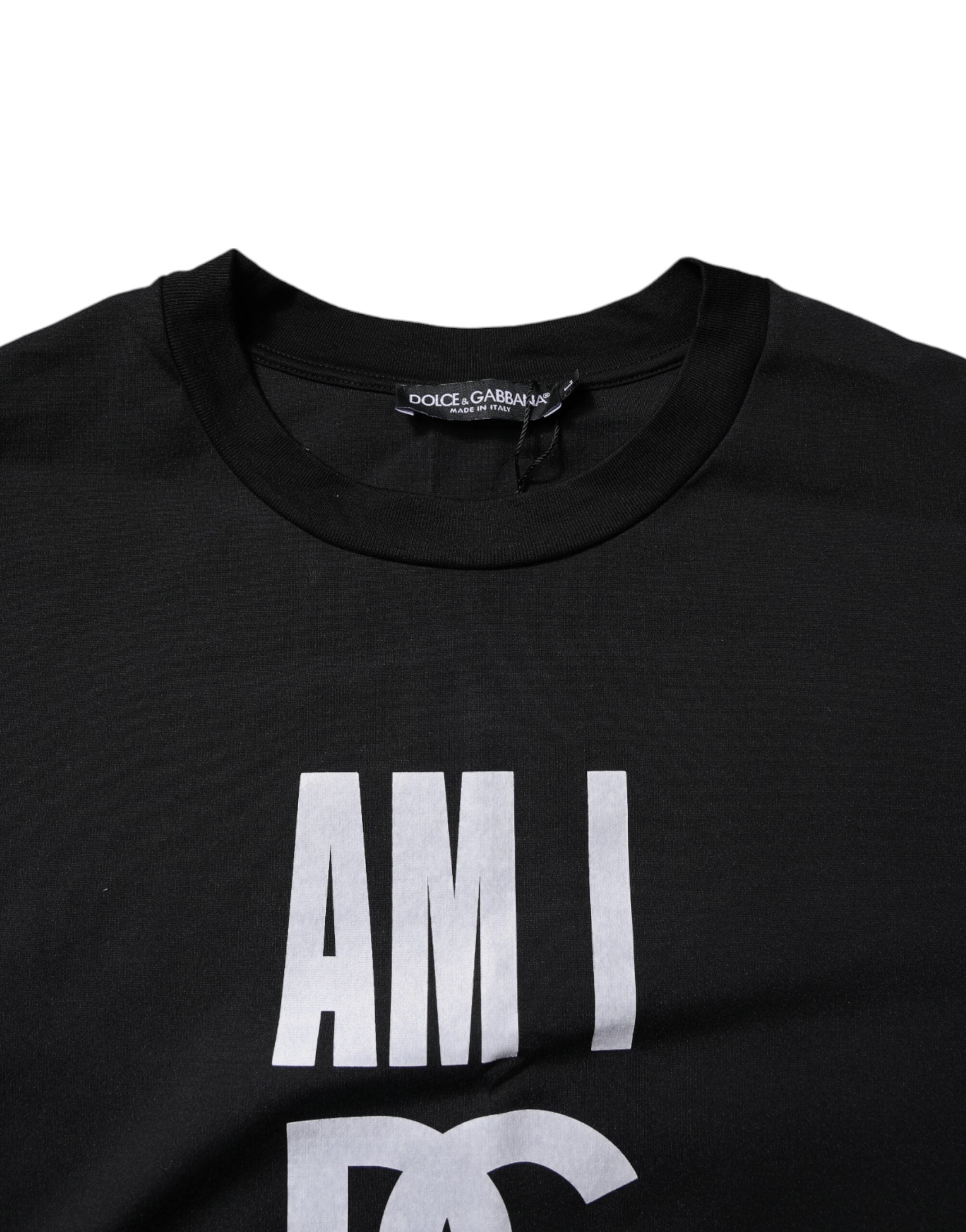 Dolce & Gabbana Schwarzes bedrucktes Baumwoll-T-Shirt mit Rundhalsausschnitt