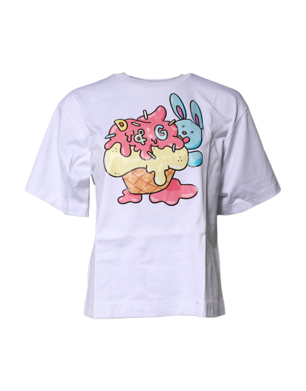 Dolce & Gabbana Weißes bedrucktes T-Shirt mit Rundhalsausschnitt aus Baumwolle