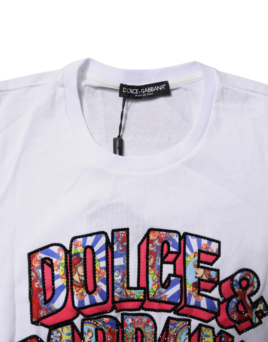 Dolce & Gabbana Weißes T-Shirt mit Rundhalsausschnitt und Logodruck aus Baumwolle