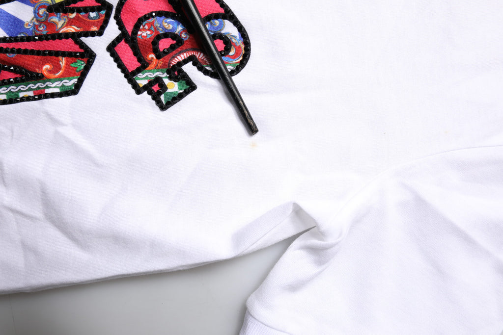 Dolce & Gabbana Weißes T-Shirt mit Rundhalsausschnitt und Logodruck aus Baumwolle