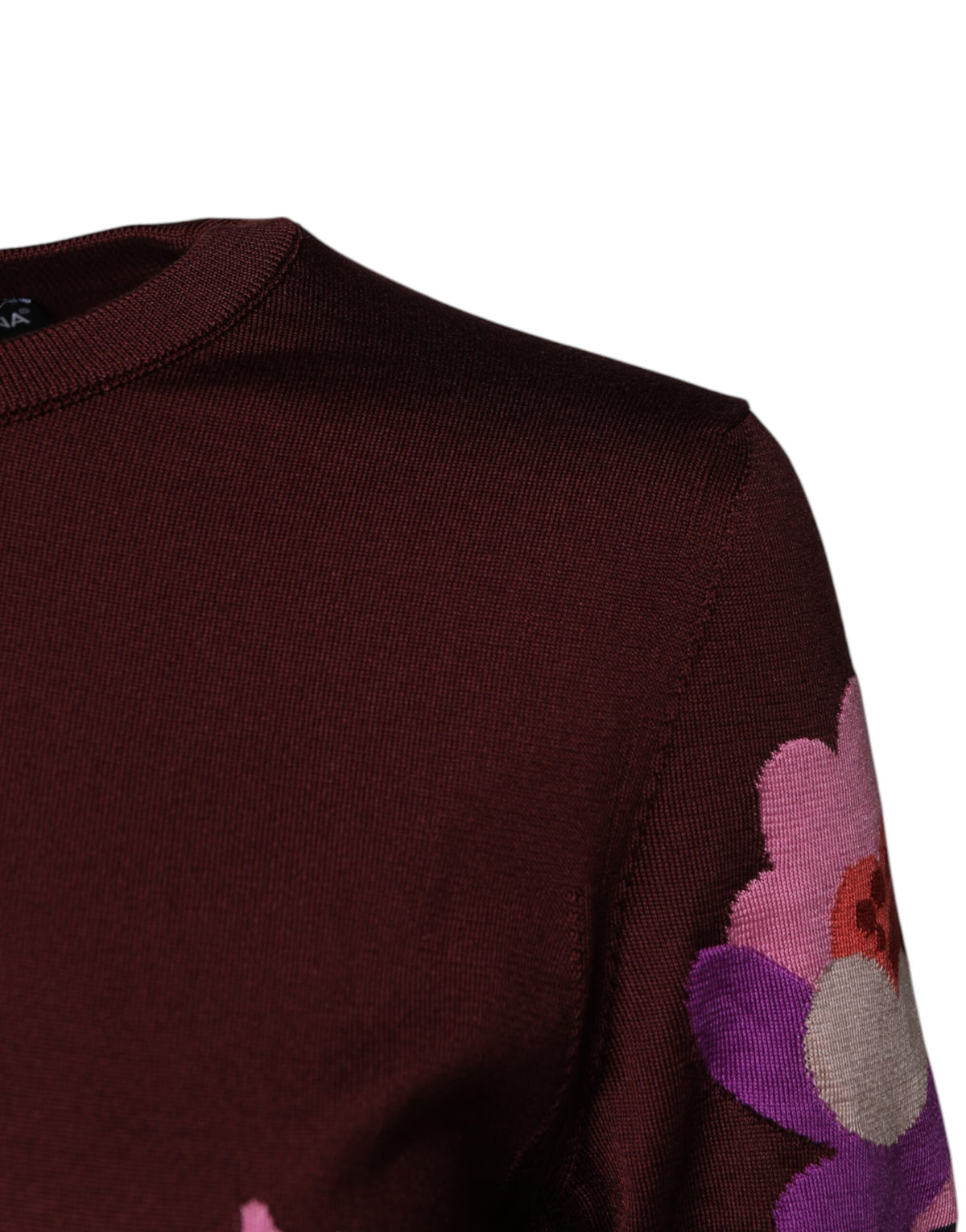 Dolce & Gabbana Maroon Floral Silk Crew Neck Blouse Top