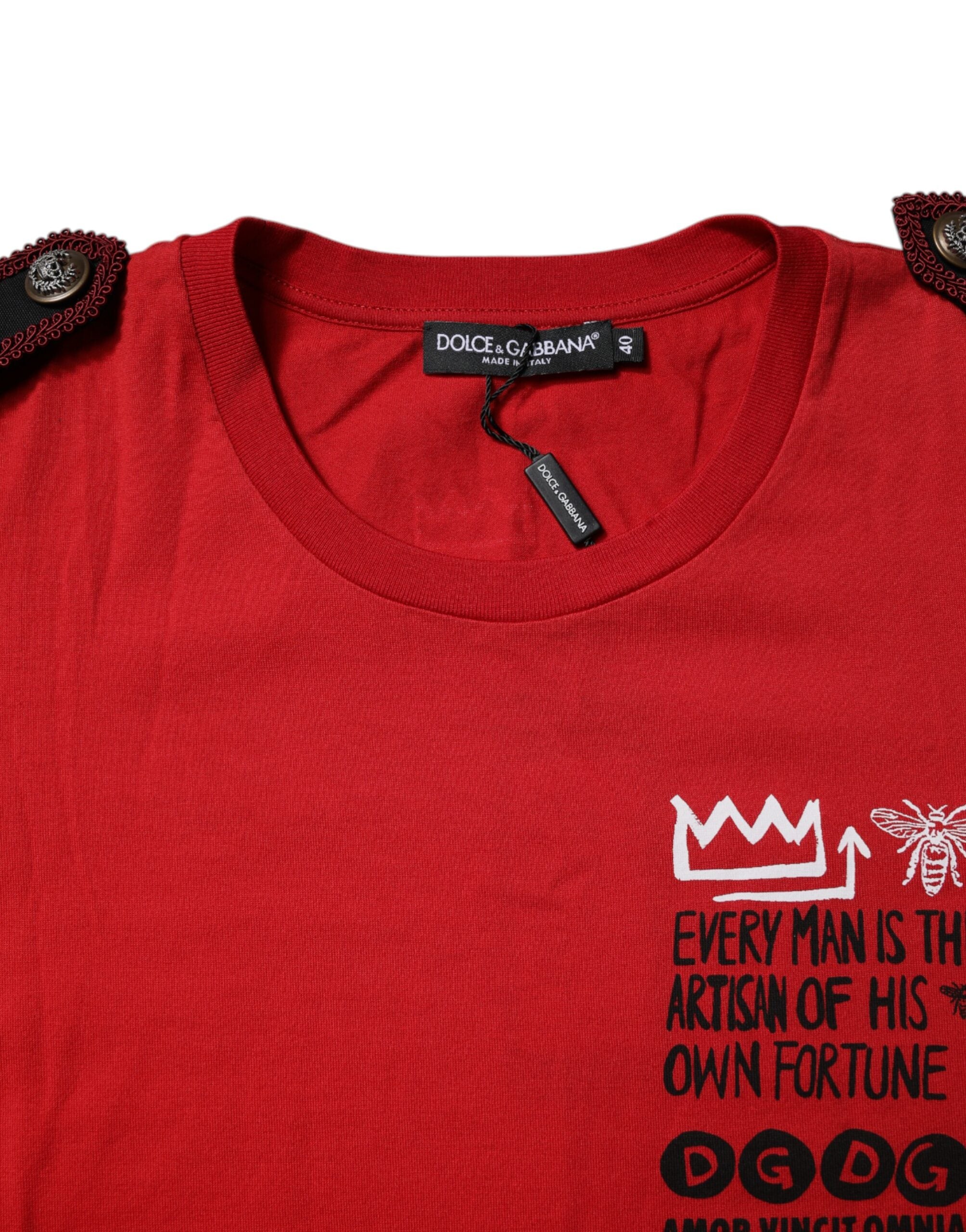 Dolce & Gabbana Rotes T-Shirt mit Rundhalsausschnitt und Grafikdruck aus Baumwolle