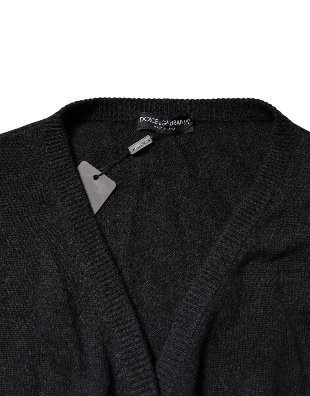 Dolce & Gabbana Grauer Kaschmirpullover mit tiefem V-Ausschnitt