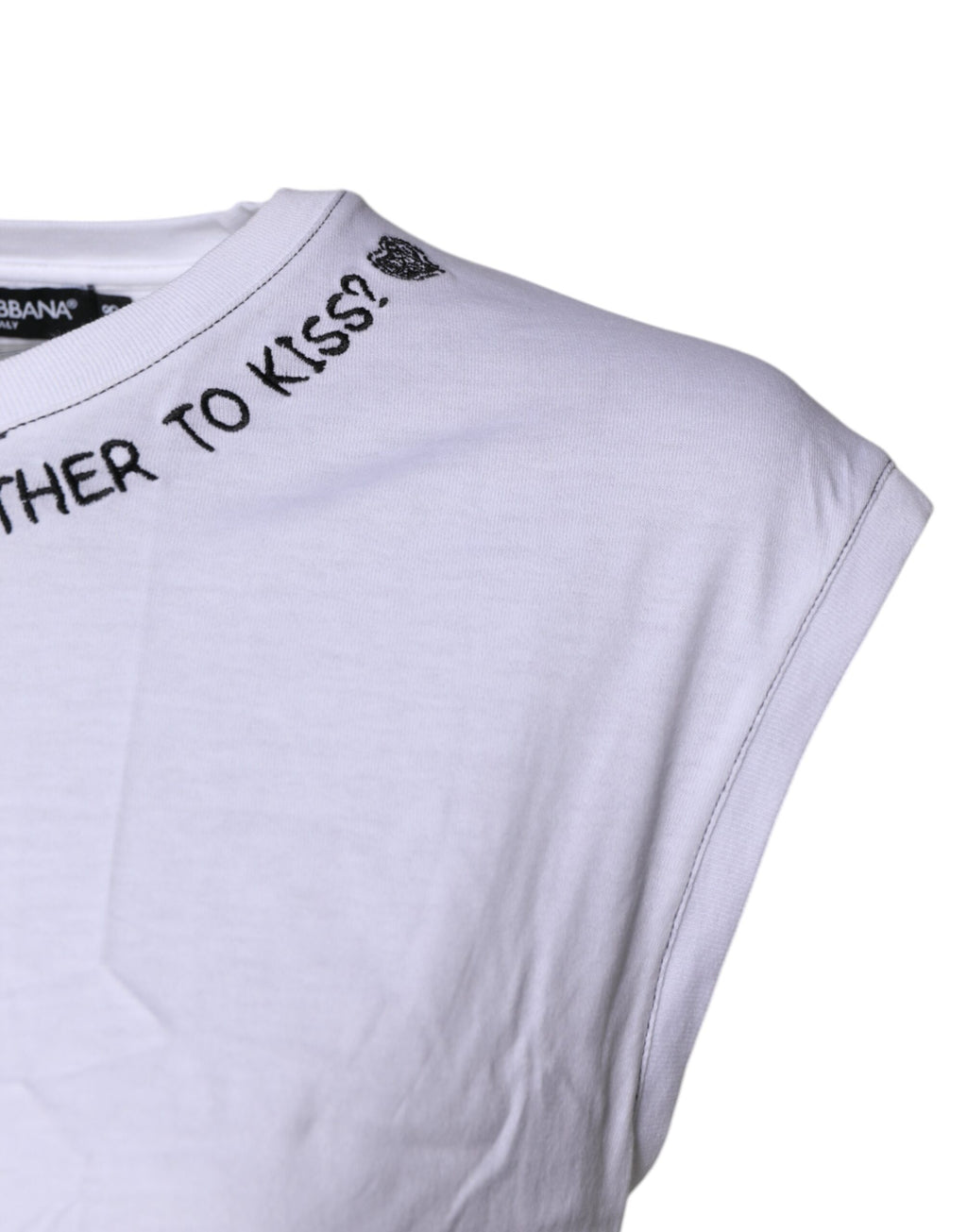 Dolce & Gabbana Weißes ärmelloses bedrucktes Tank-T-Shirt aus Baumwolle