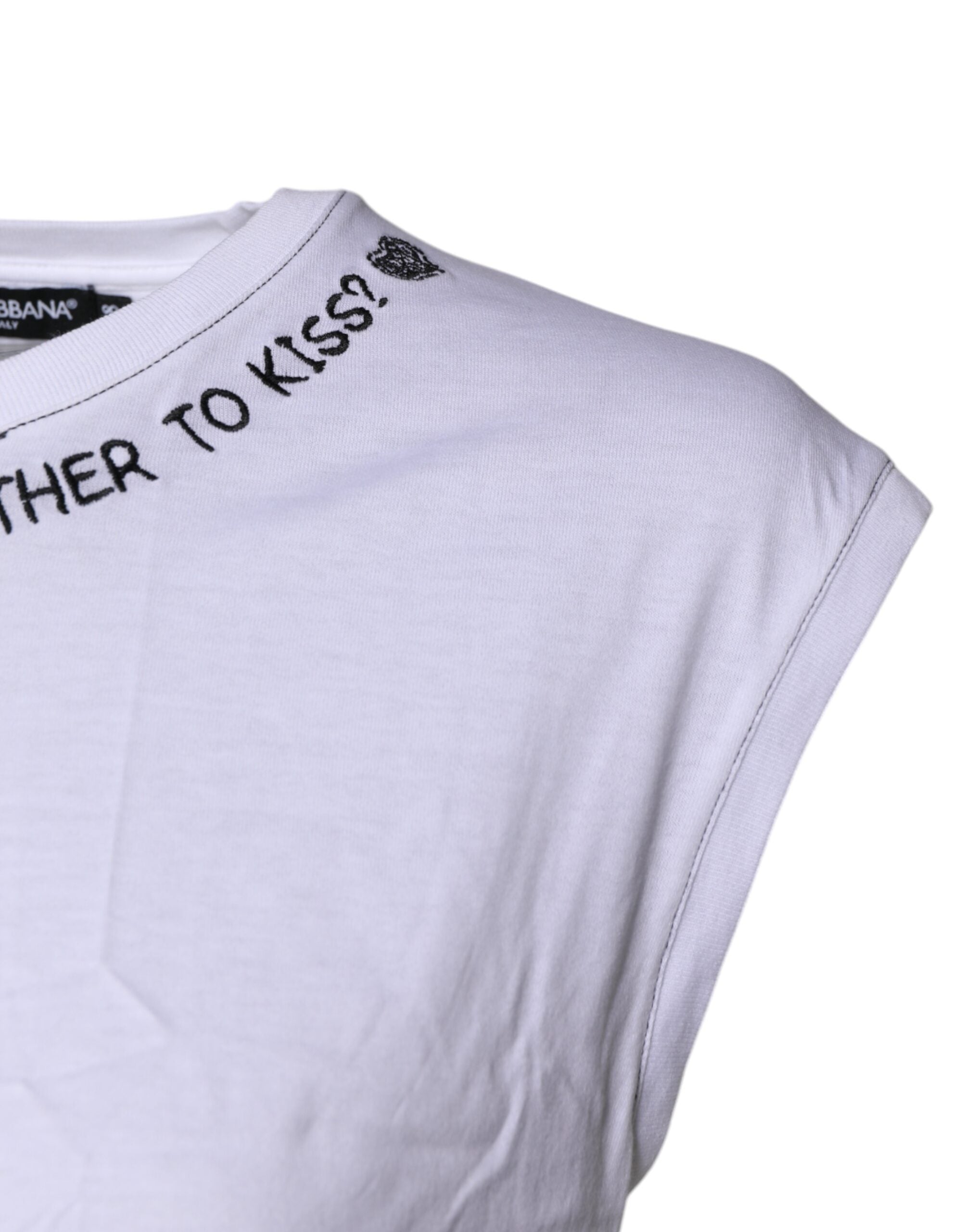 Dolce & Gabbana Weißes ärmelloses bedrucktes Tank-T-Shirt aus Baumwolle