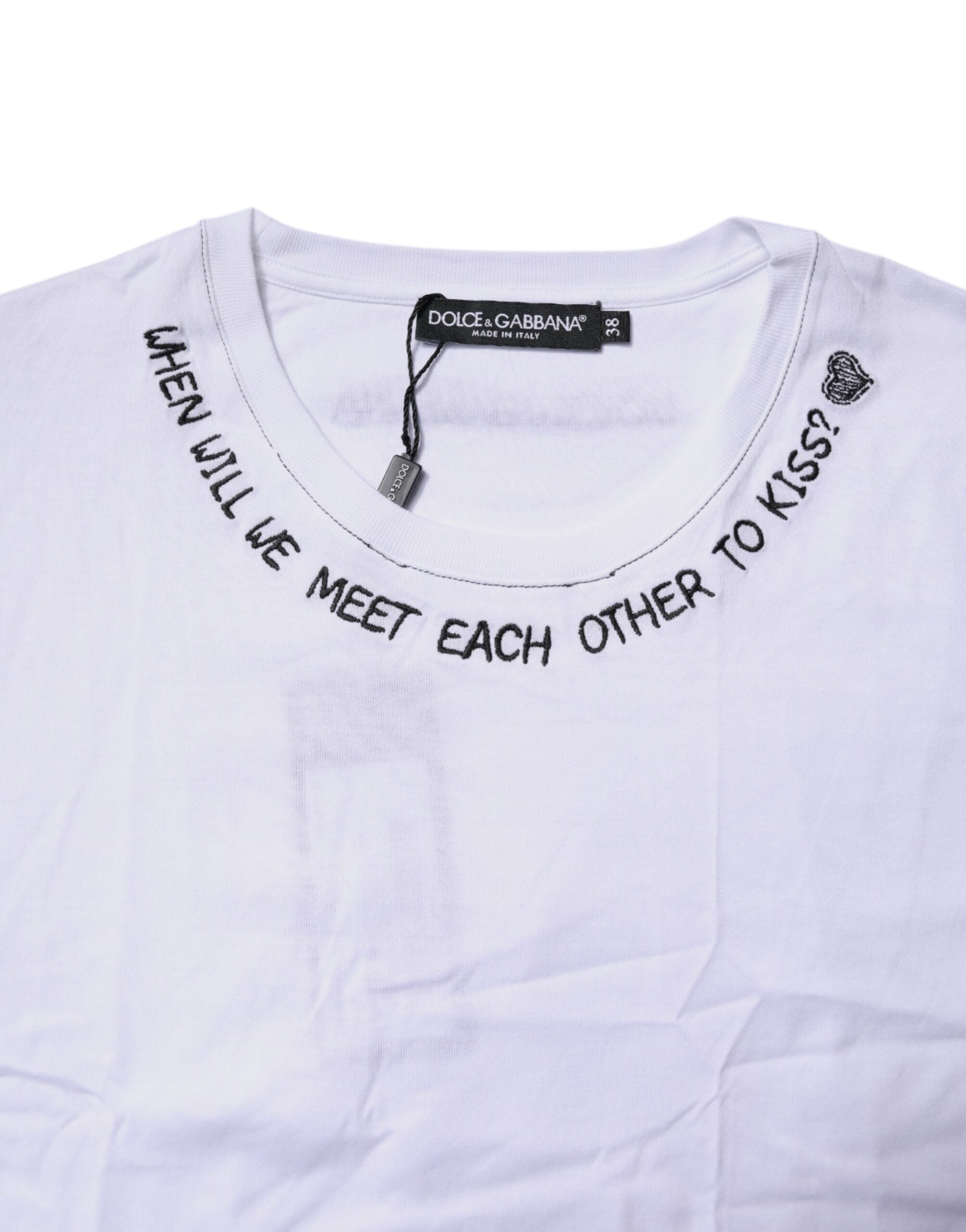 Dolce & Gabbana Weißes ärmelloses bedrucktes Tank-T-Shirt aus Baumwolle