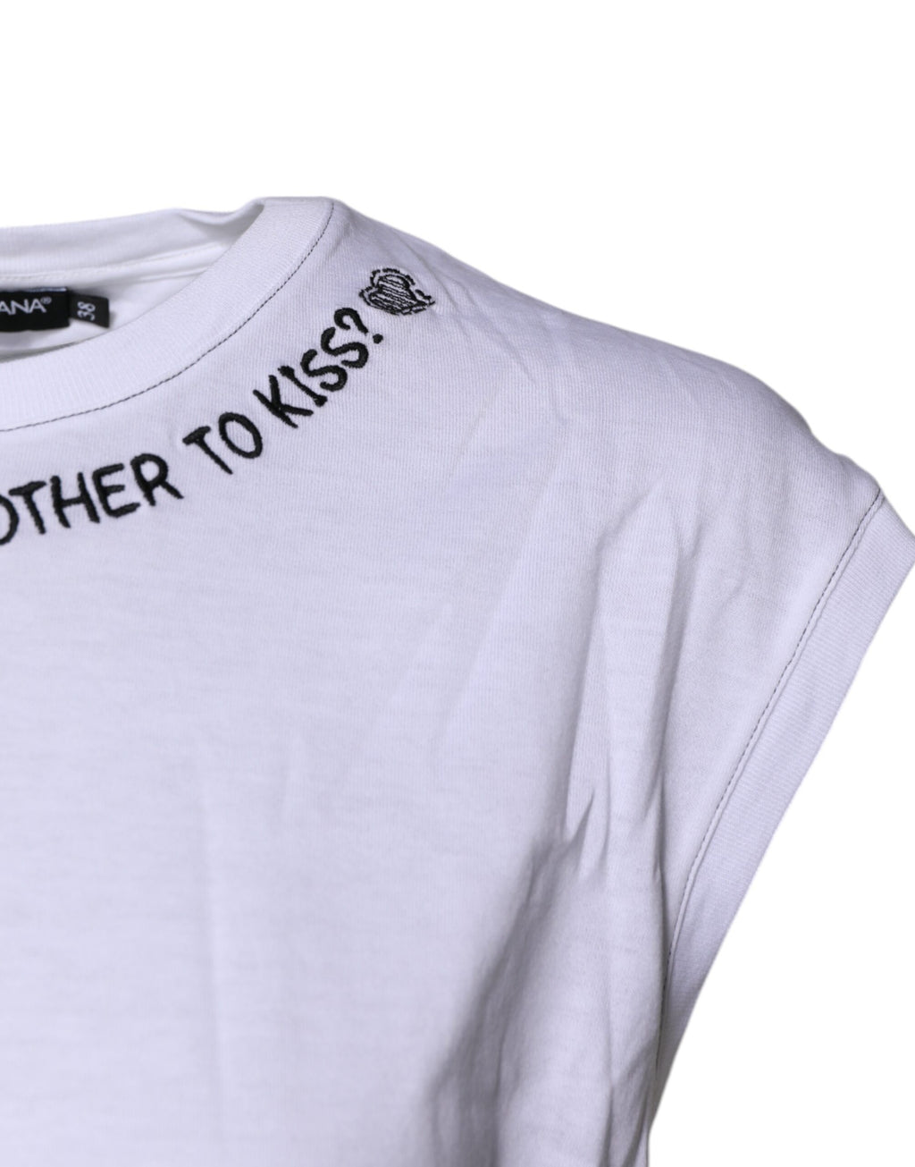 Dolce & Gabbana Weißes ärmelloses bedrucktes Tank-T-Shirt aus Baumwolle