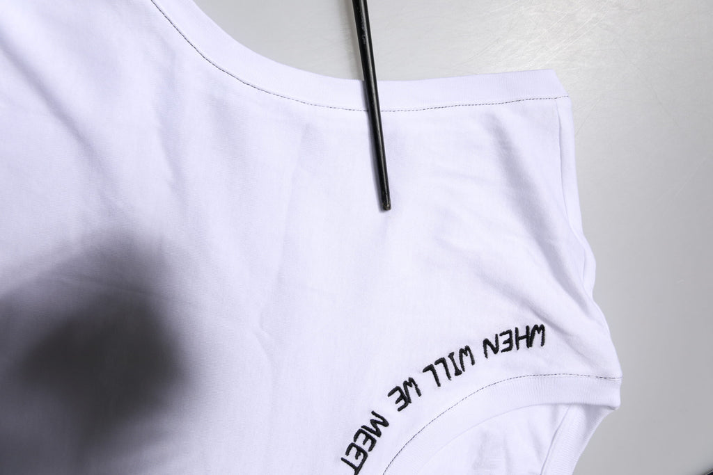 Dolce & Gabbana Weißes ärmelloses bedrucktes Tank-T-Shirt aus Baumwolle