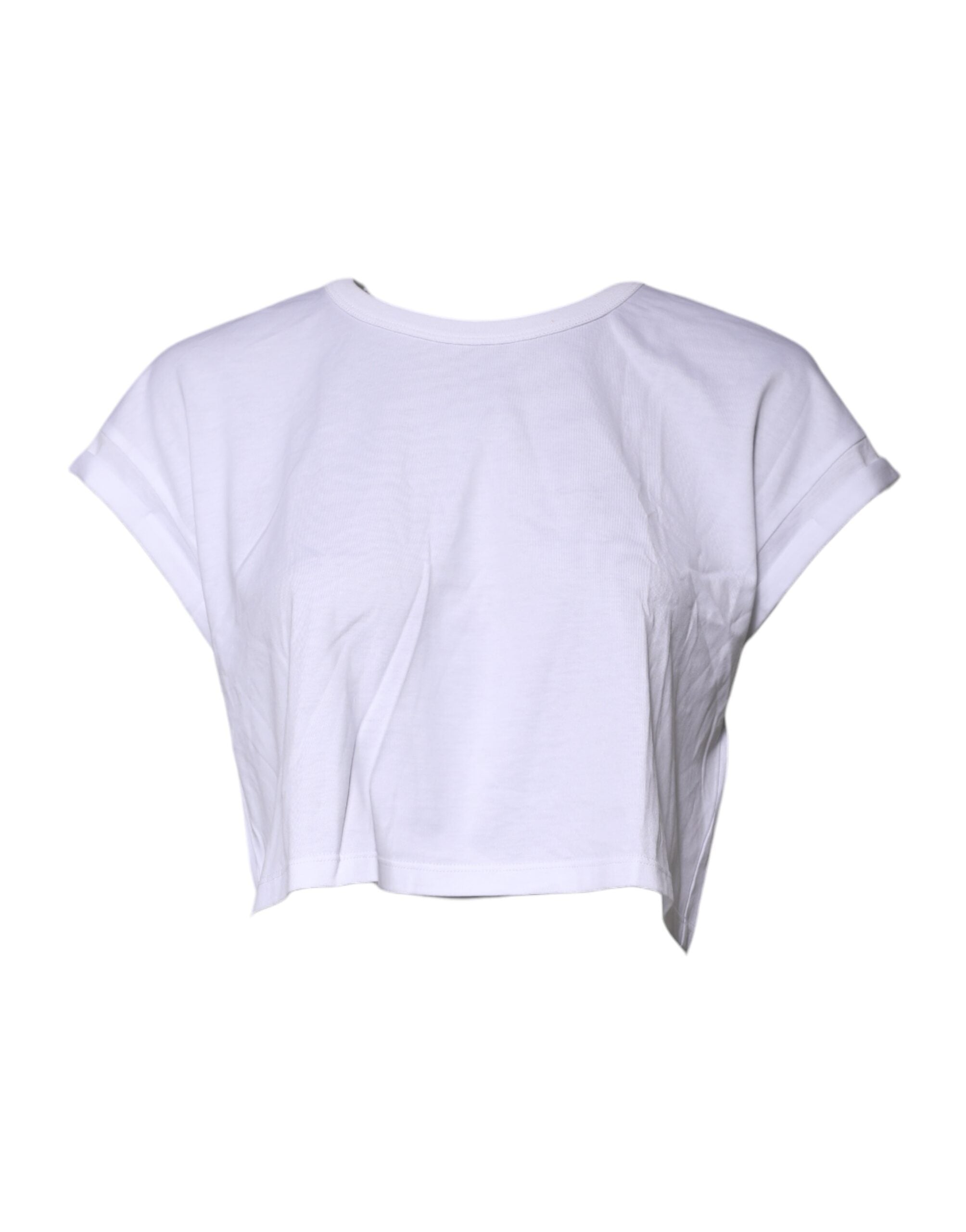 Dolce & Gabbana Weißes Baumwoll-T-Shirt mit Rundhalsausschnitt und Cropped Top