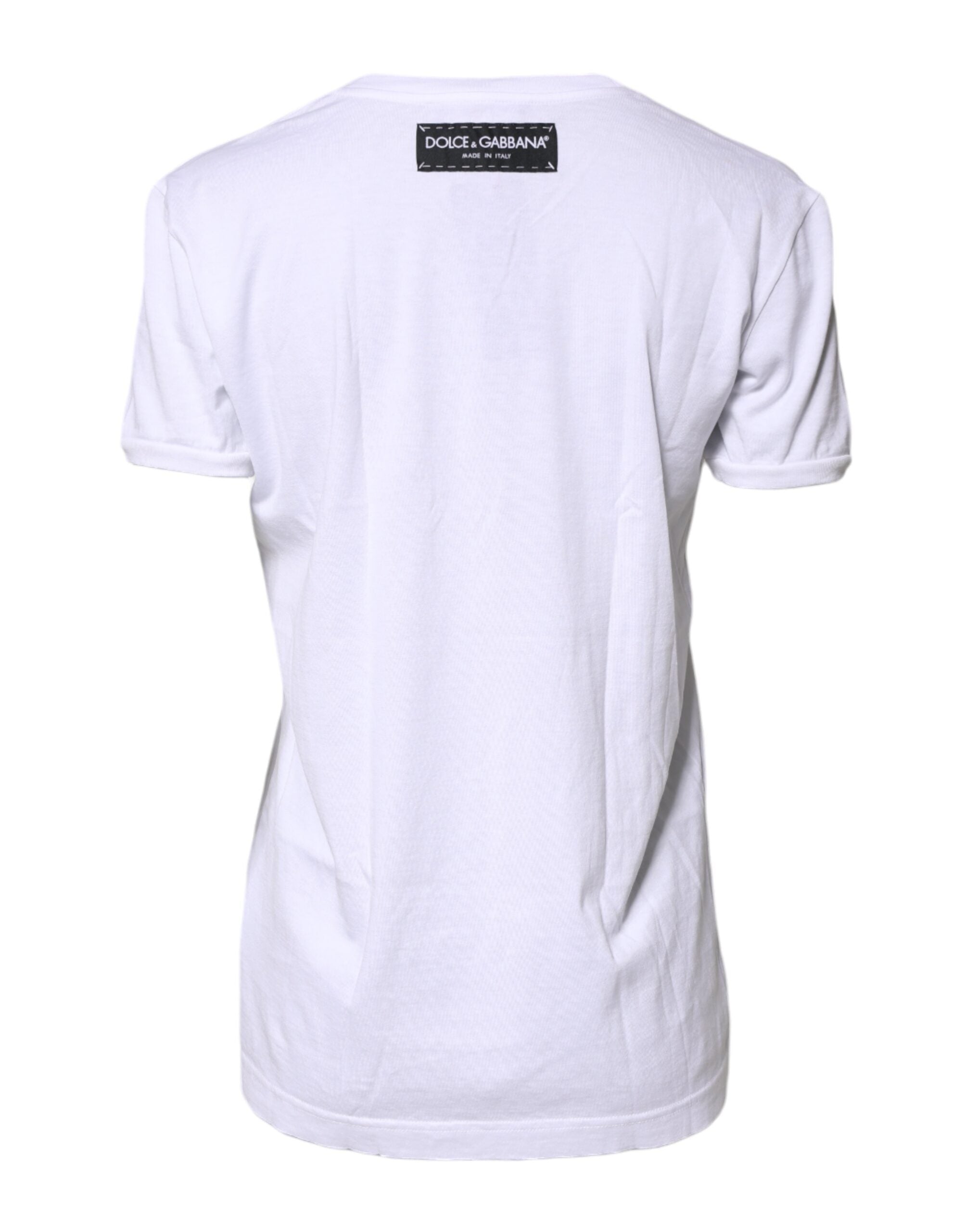 Dolce & Gabbana Weißes bedrucktes Baumwoll-T-Shirt mit Rundhalsausschnitt