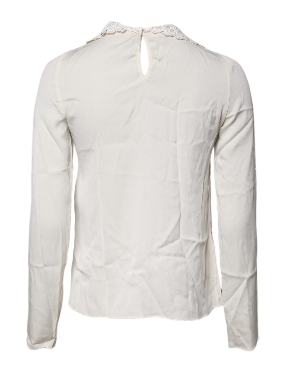 Dolce & Gabbana Cremefarbenes Blusentop mit floraler Spitze und langen Ärmeln