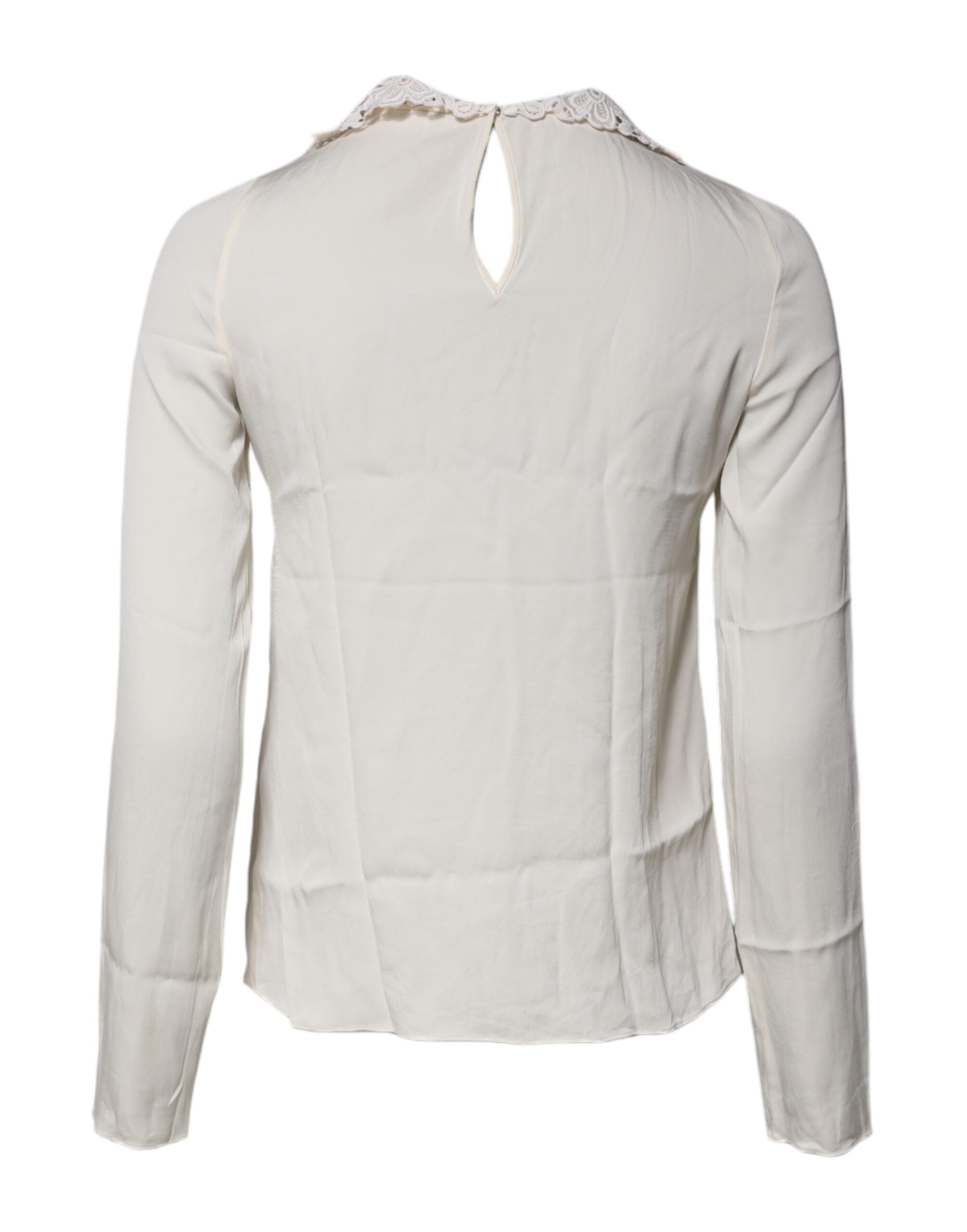 Dolce & Gabbana Cremefarbenes Blusentop mit floraler Spitze und langen Ärmeln