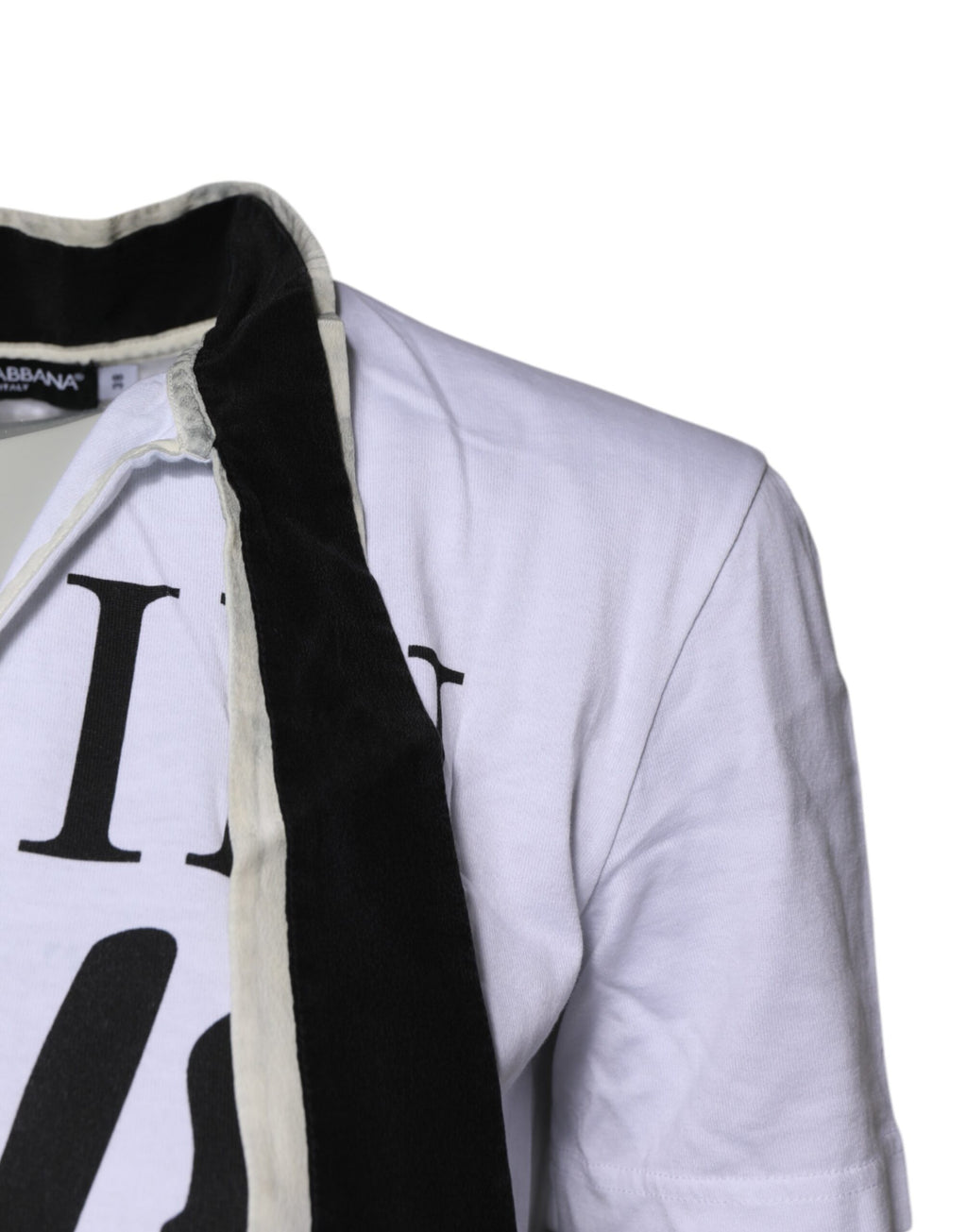 Dolce & Gabbana Weißes T-Shirt mit Ascot-Kragen aus Baumwoll-Seidenmischung