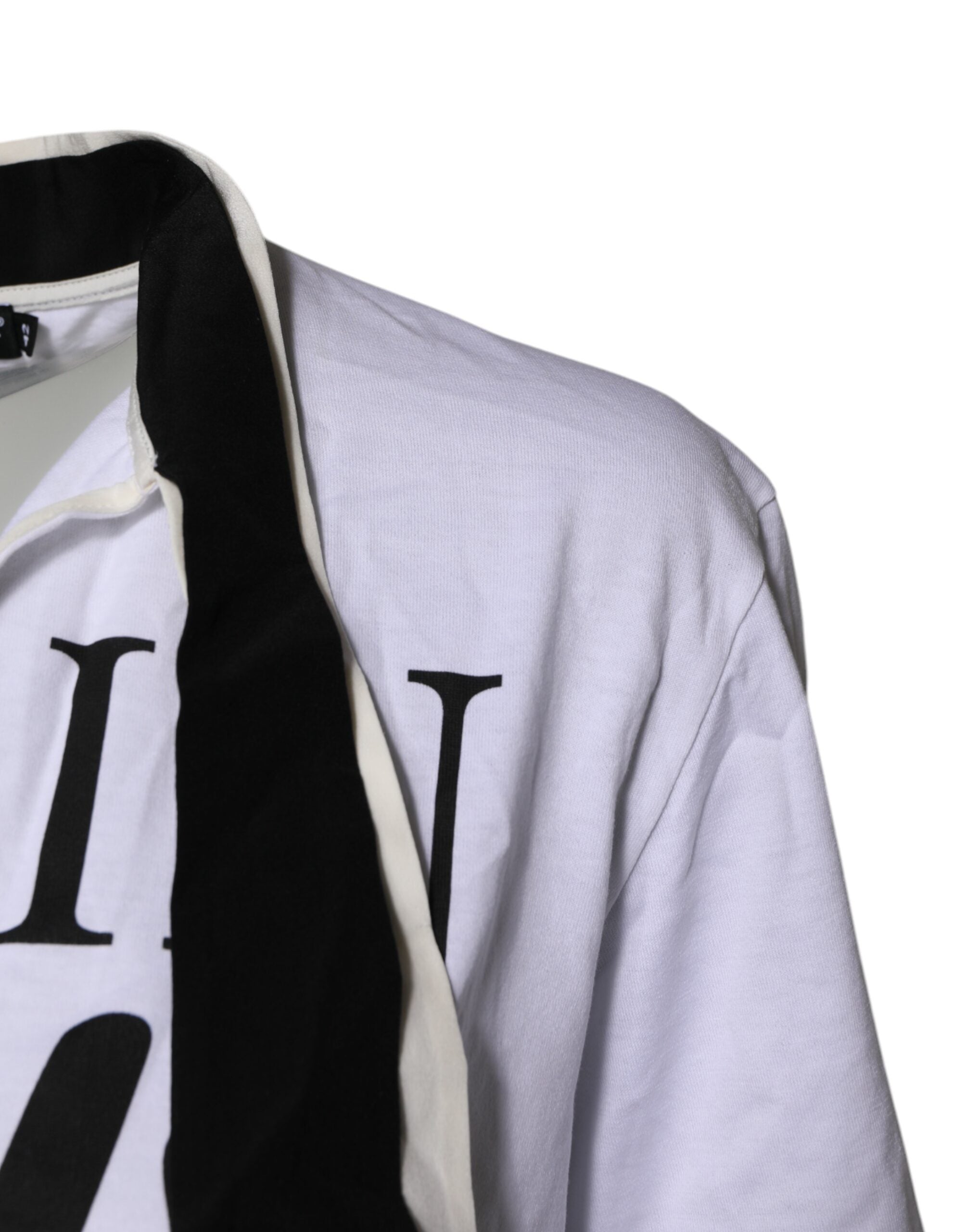 Dolce & Gabbana Weißes T-Shirt mit Ascot-Kragen aus Baumwoll-Seidenmischung