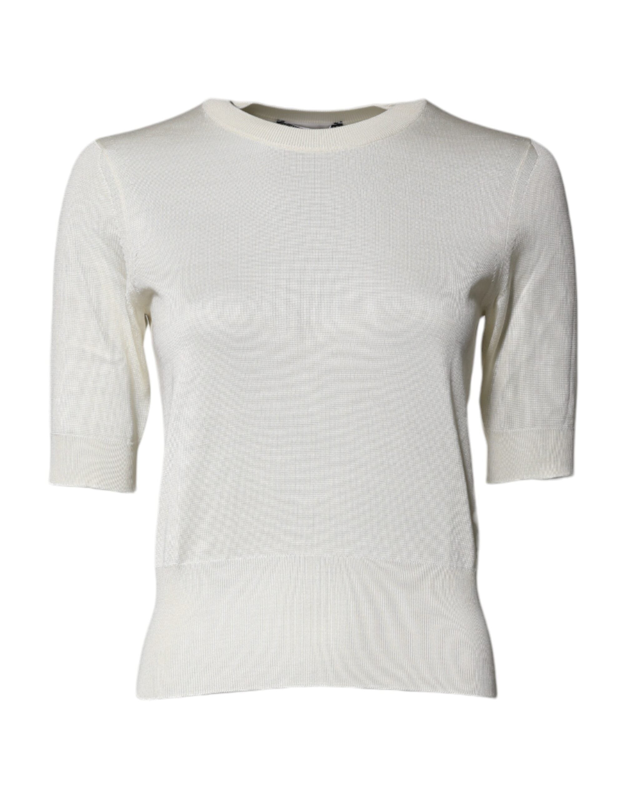 Dolce & Gabbana Creme Kurzarm Seidenbluse Rundhalsausschnitt Top